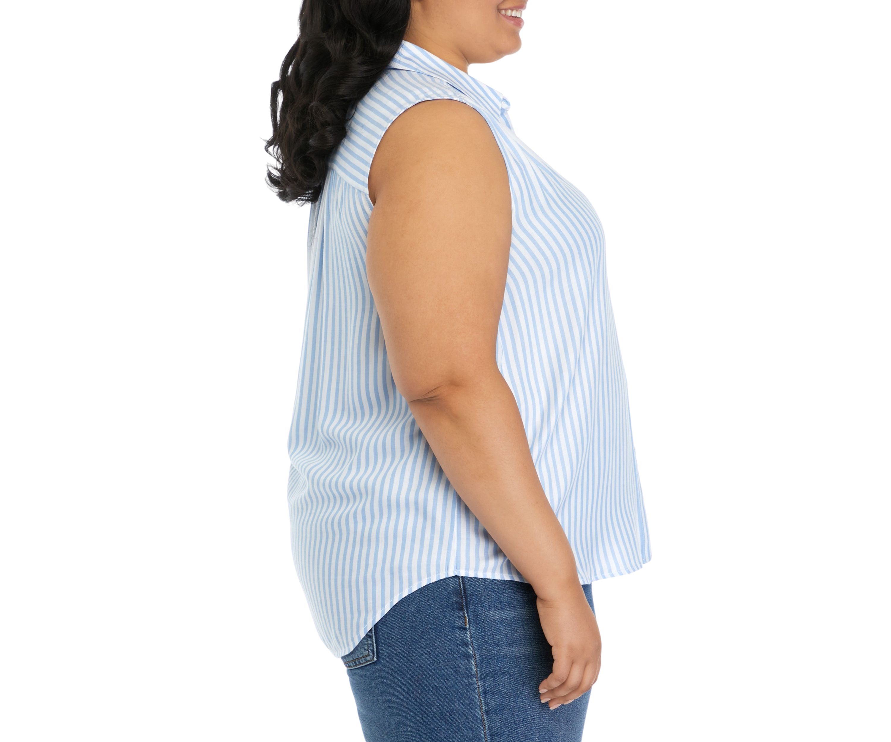 Plus Size Sleeveless Collared Button Down Top