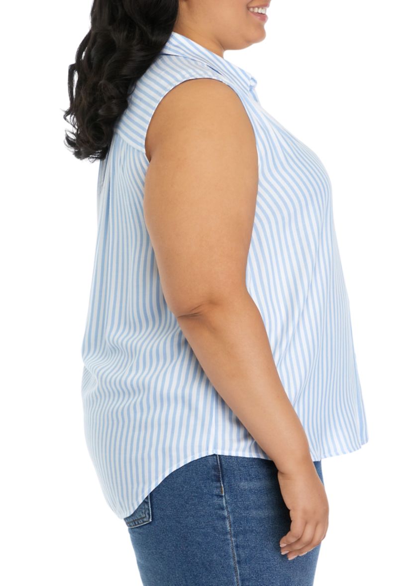 Plus Size Sleeveless Collared Button Down Top