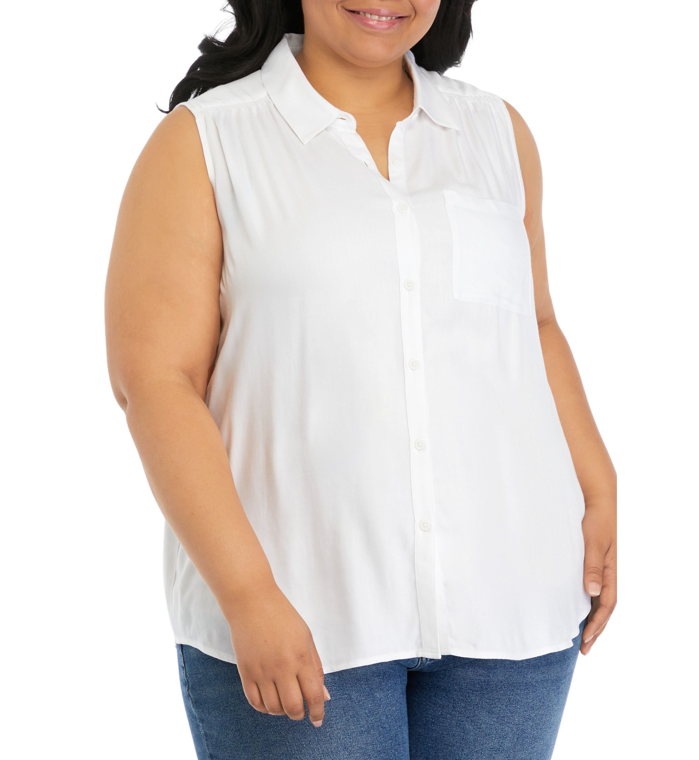 Plus Size Sleeveless Collared Button Down Top