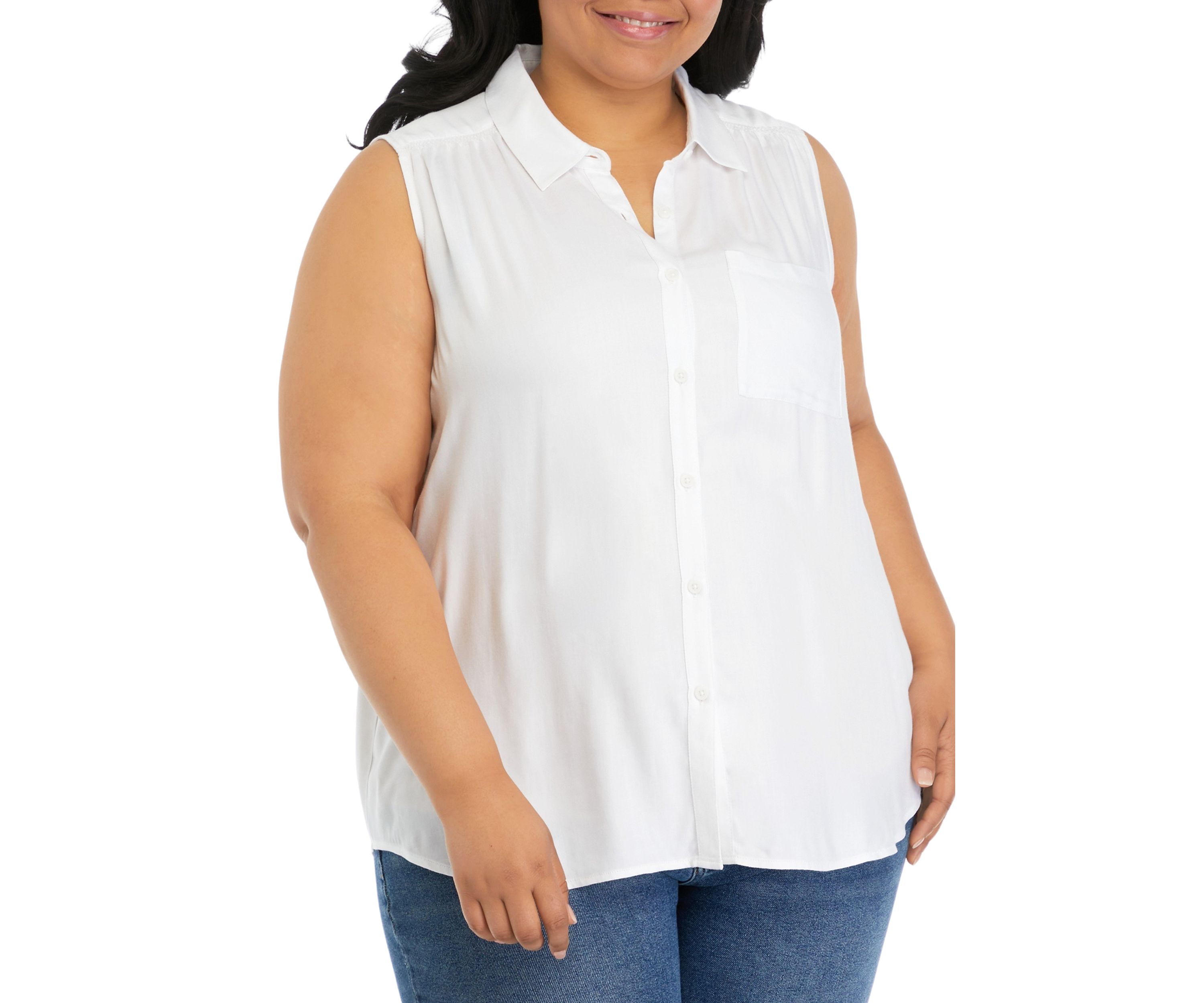 Plus Size Sleeveless Collared Button Down Top