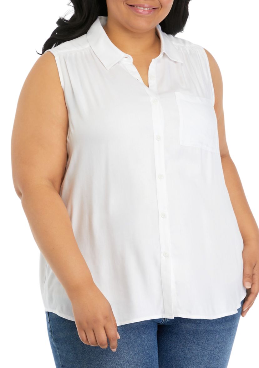 Plus Size Sleeveless Collared Button Down Top