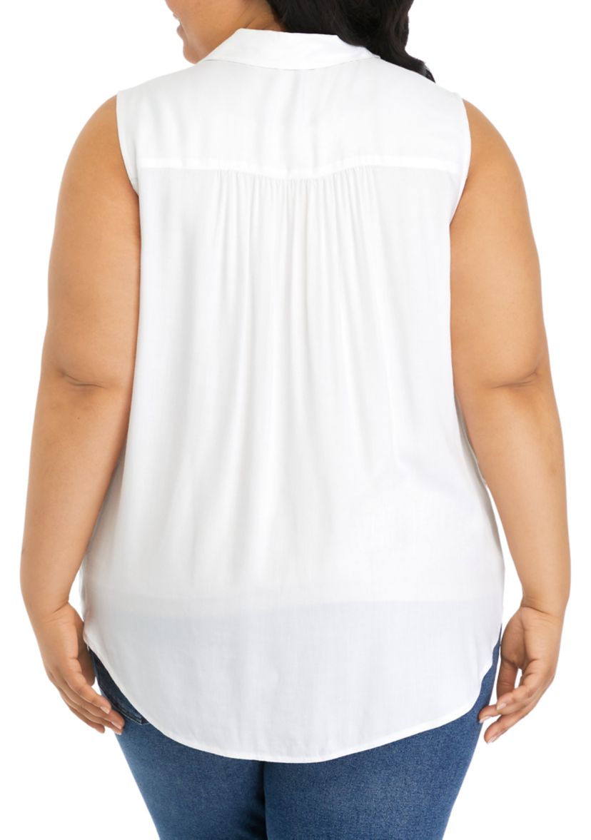 Plus Size Sleeveless Collared Button Down Top