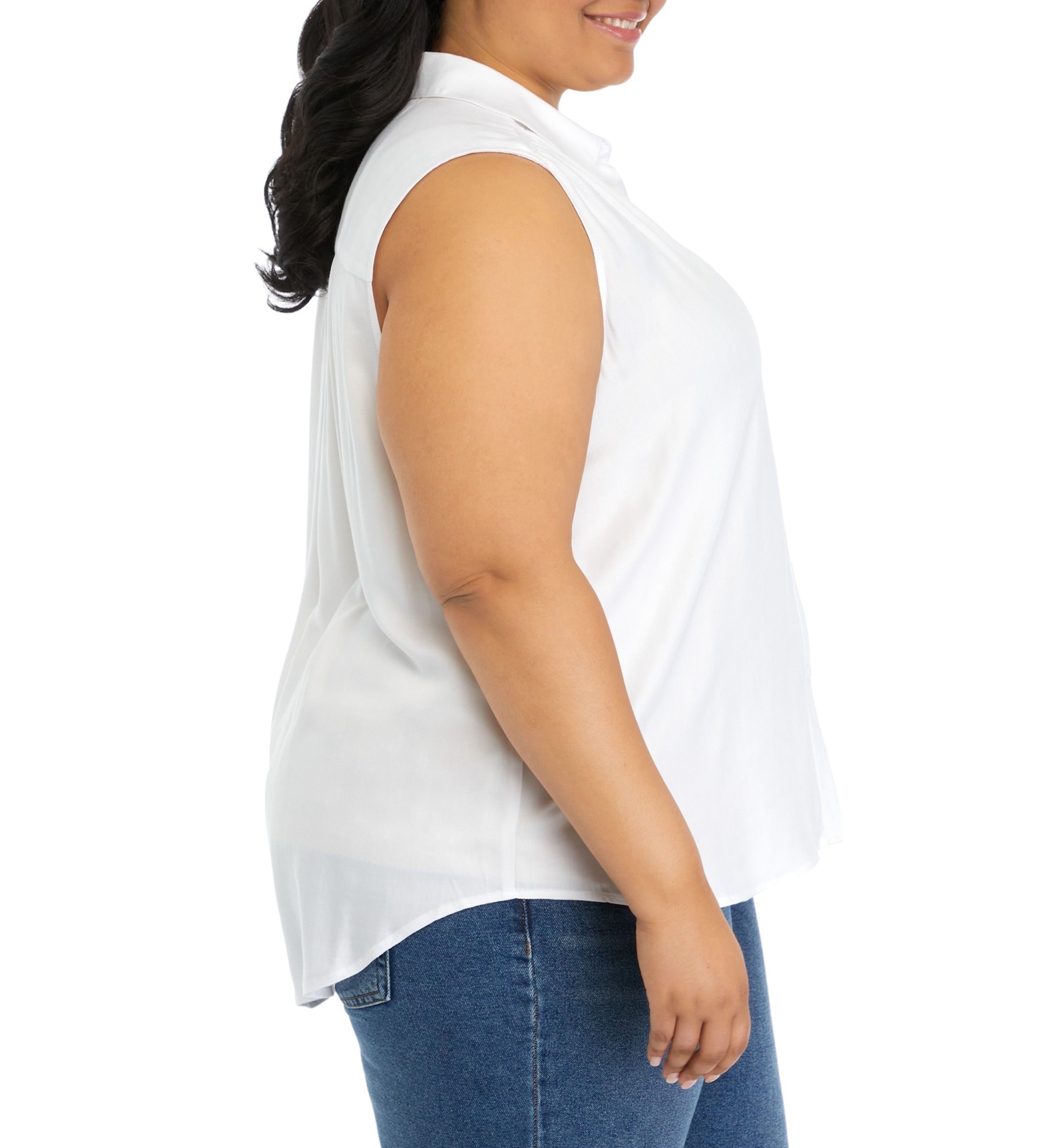 Plus Size Sleeveless Collared Button Down Top