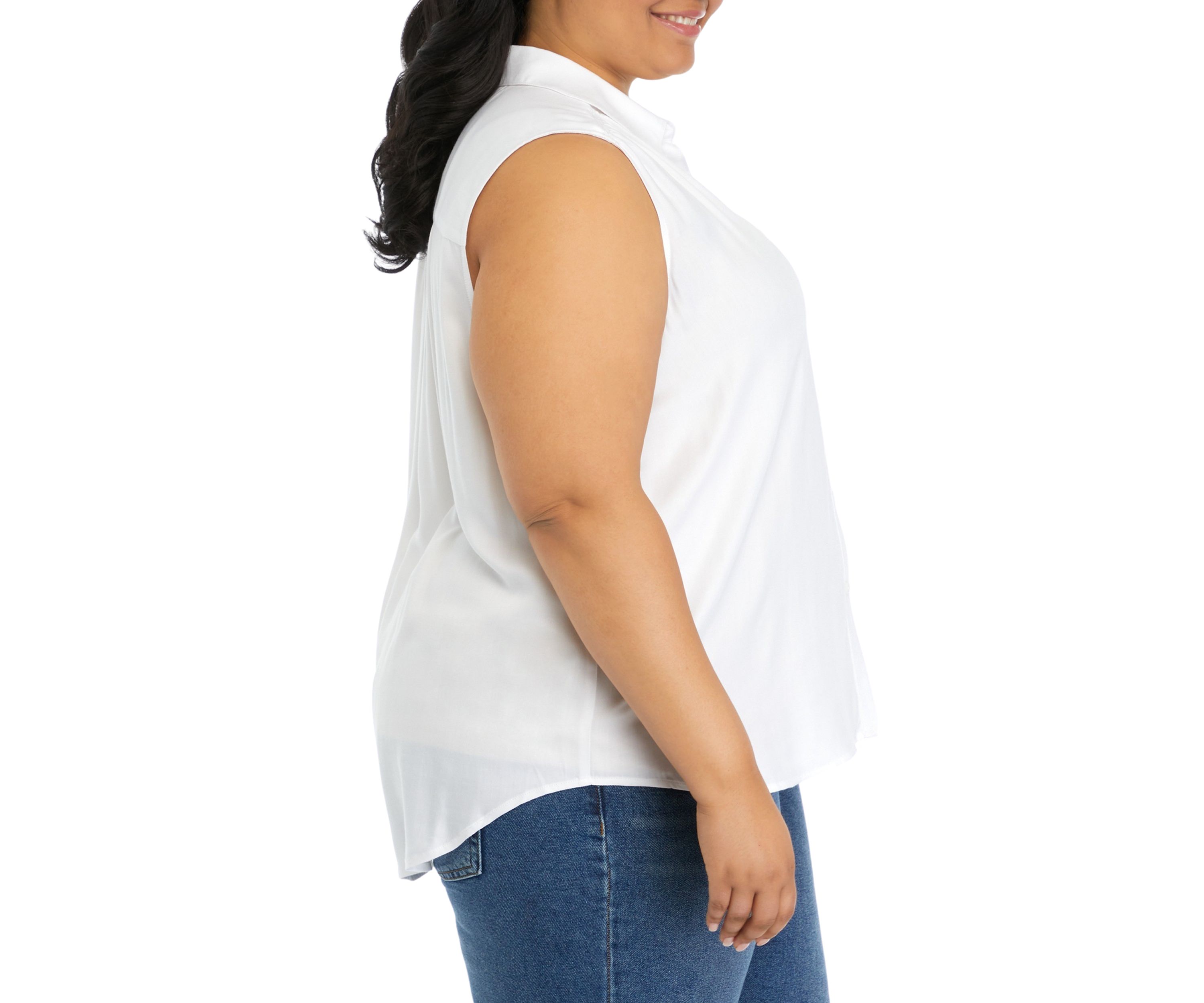 Plus Size Sleeveless Collared Button Down Top