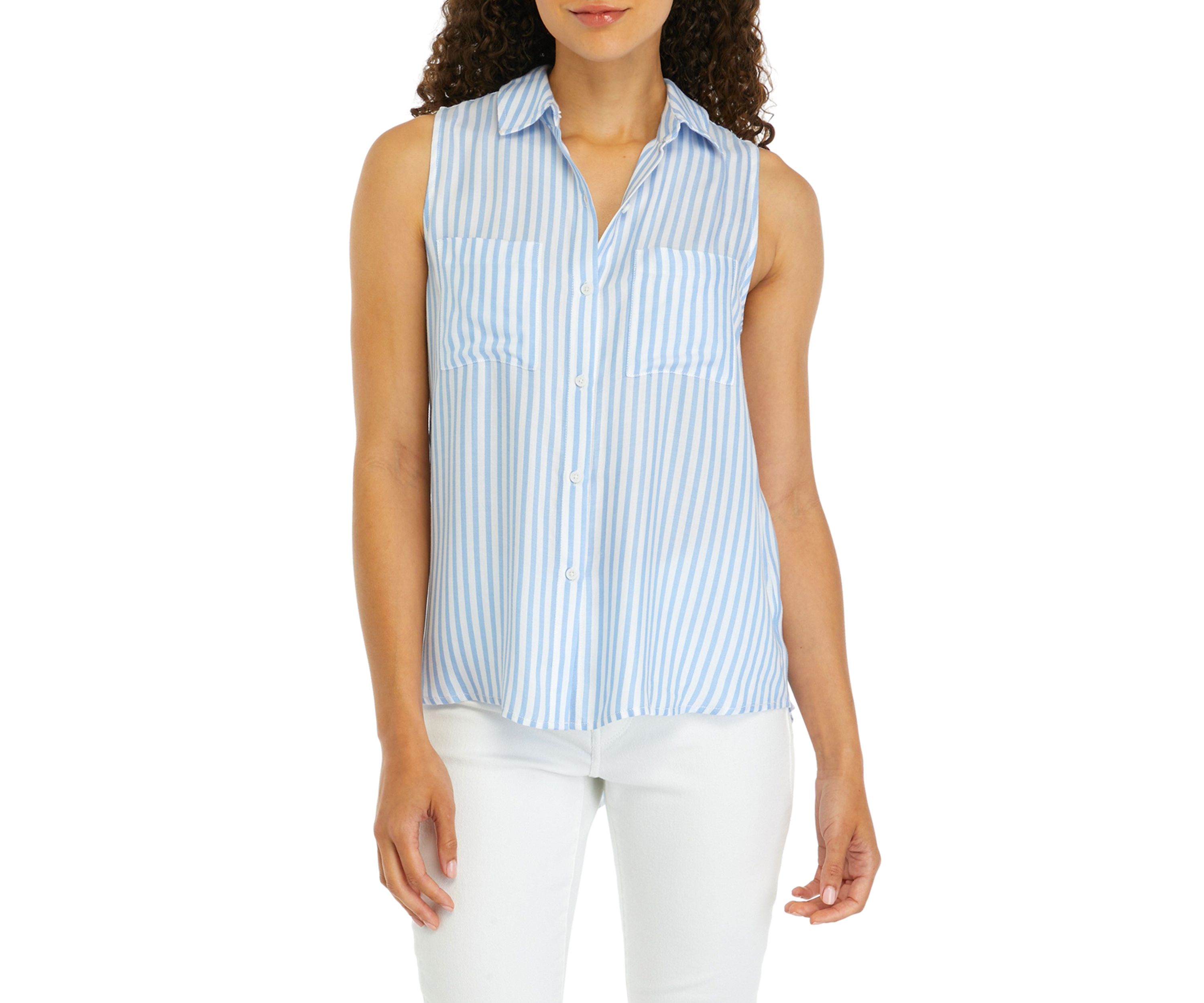 Petite Sleeveless Button Up Collared Blouse