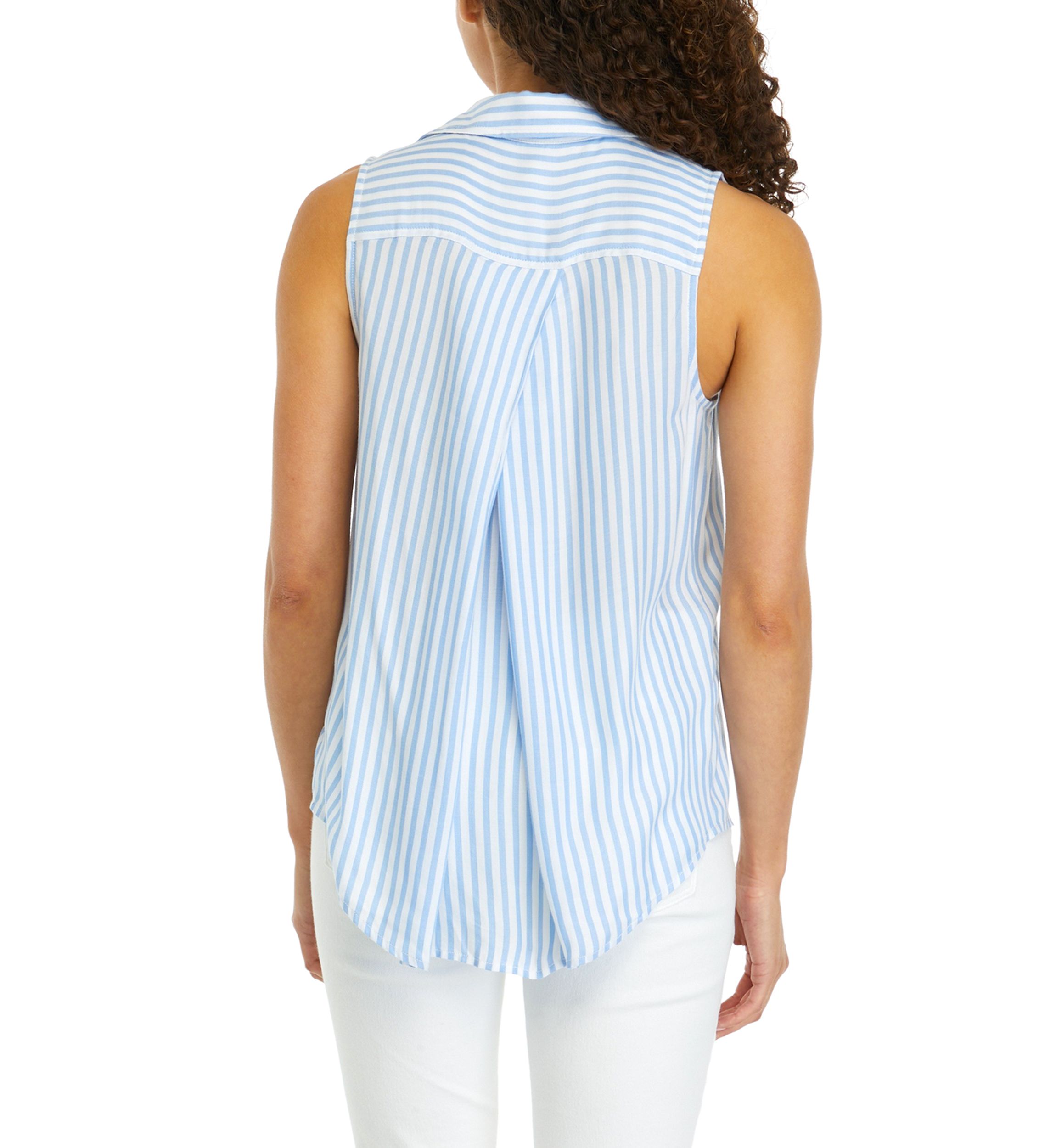 Petite Sleeveless Button Up Collared Blouse