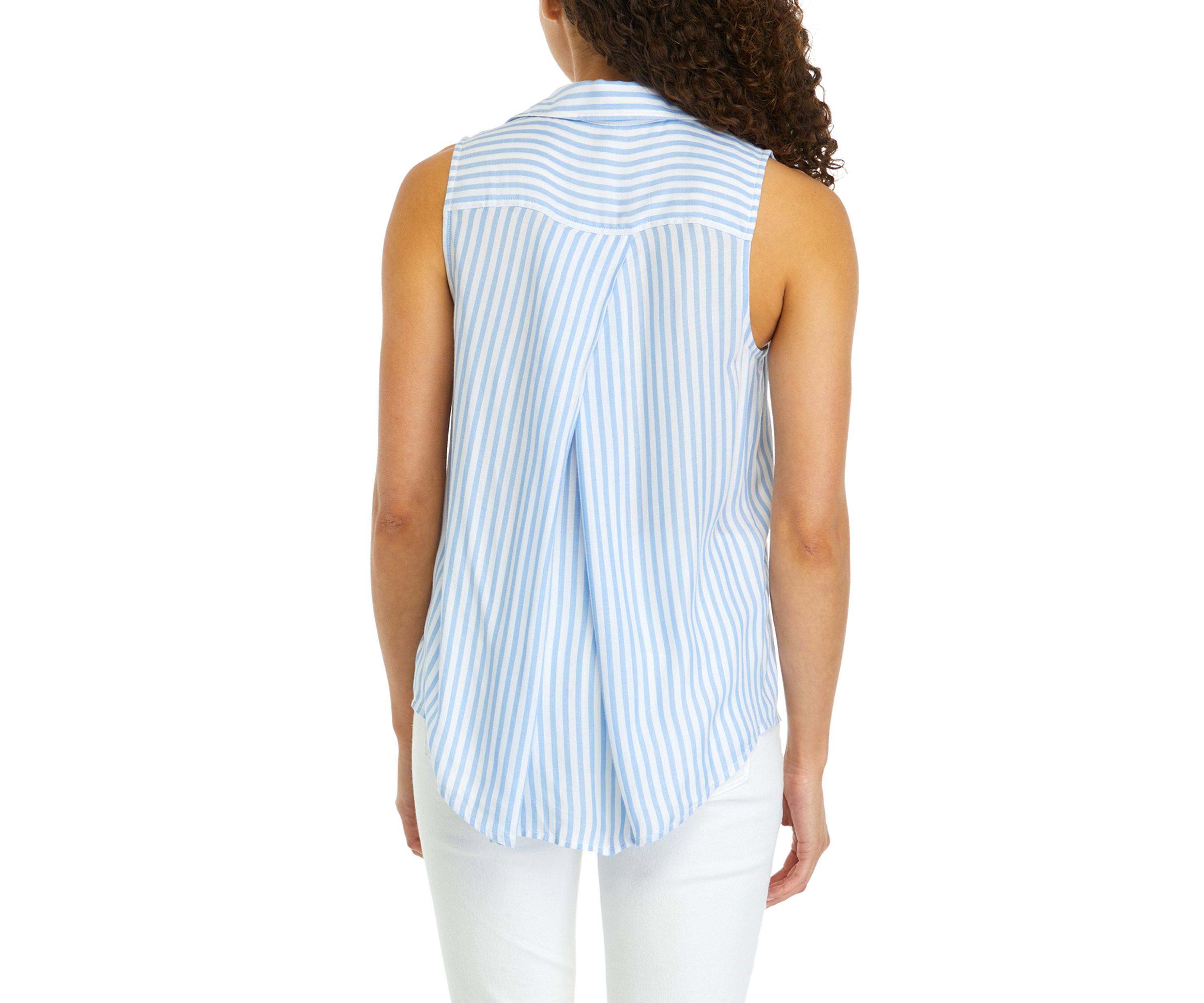 Petite Sleeveless Button Up Collared Blouse