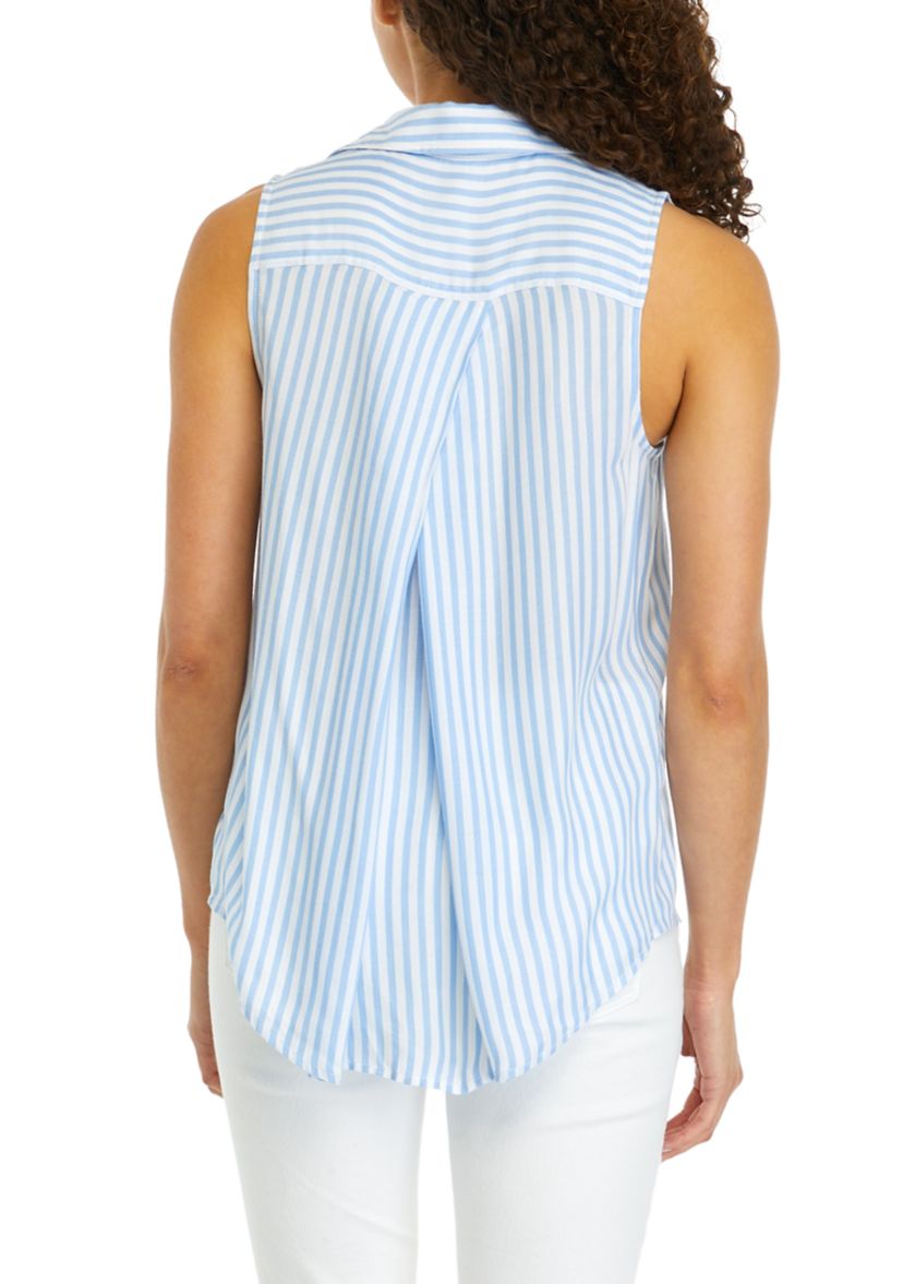 Petite Sleeveless Button Up Collared Blouse