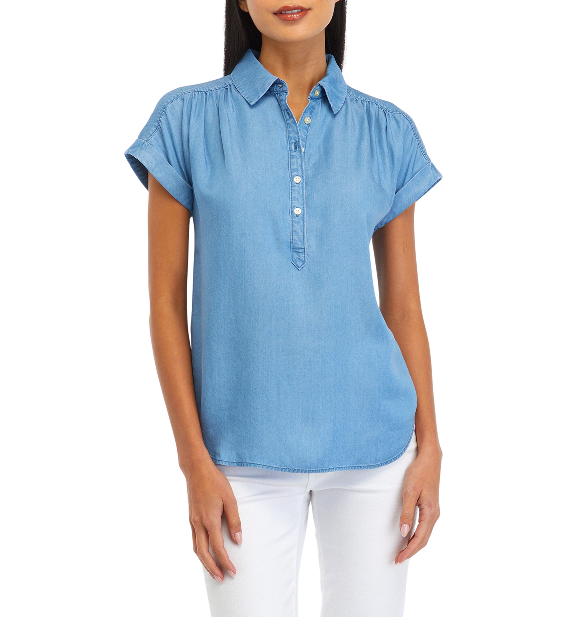 Petite Pullover Blouse with Buttons 