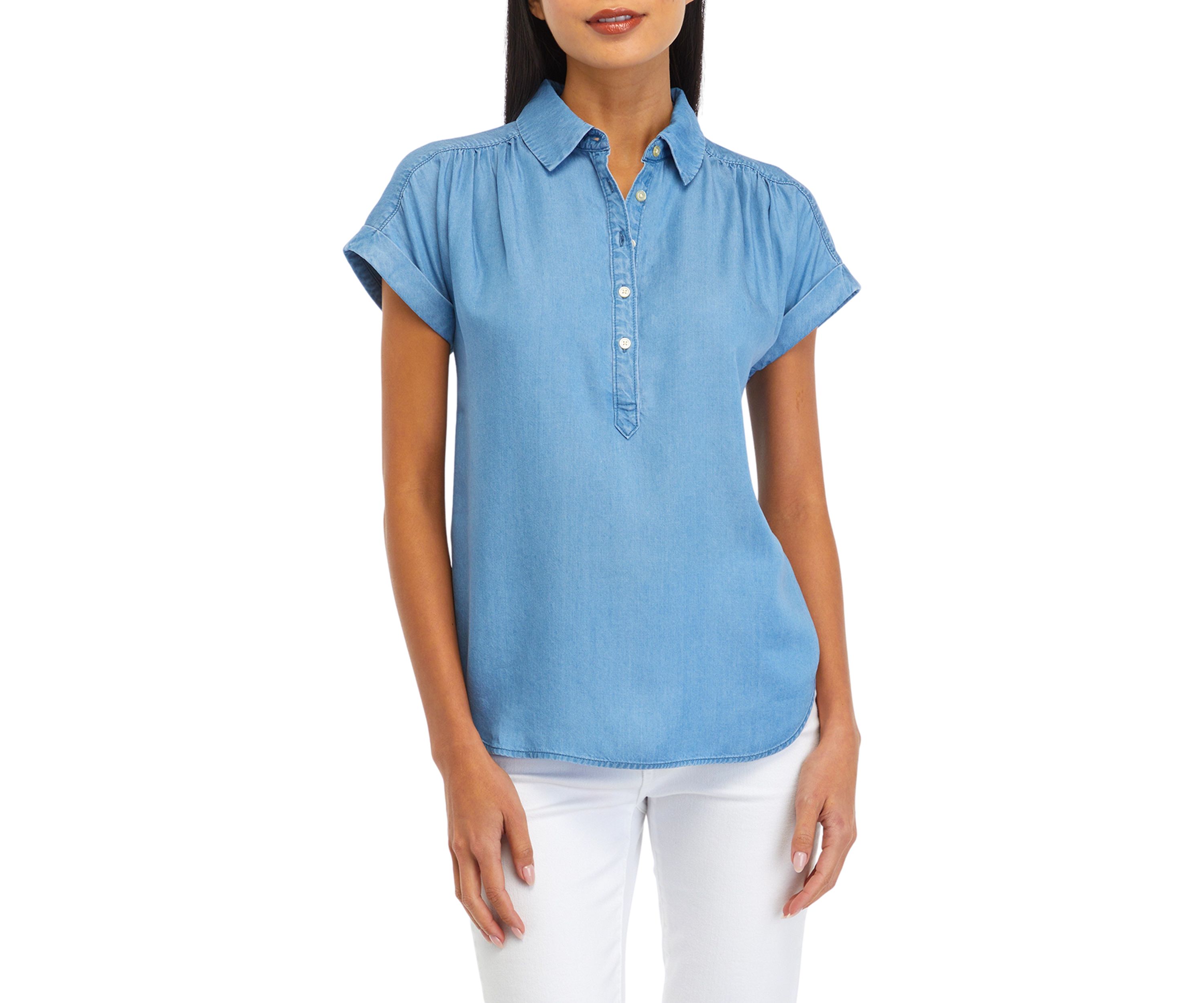 Petite Pullover Blouse with Buttons 