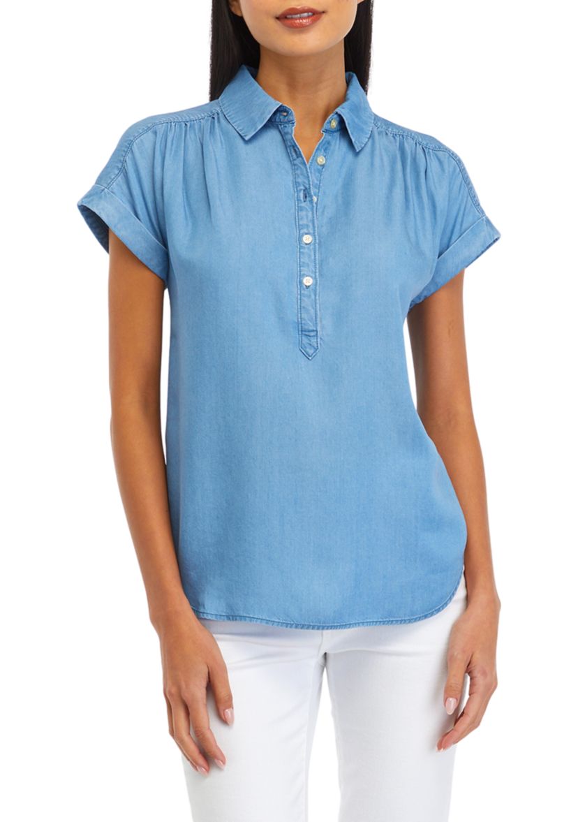 Petite Pullover Blouse with Buttons 