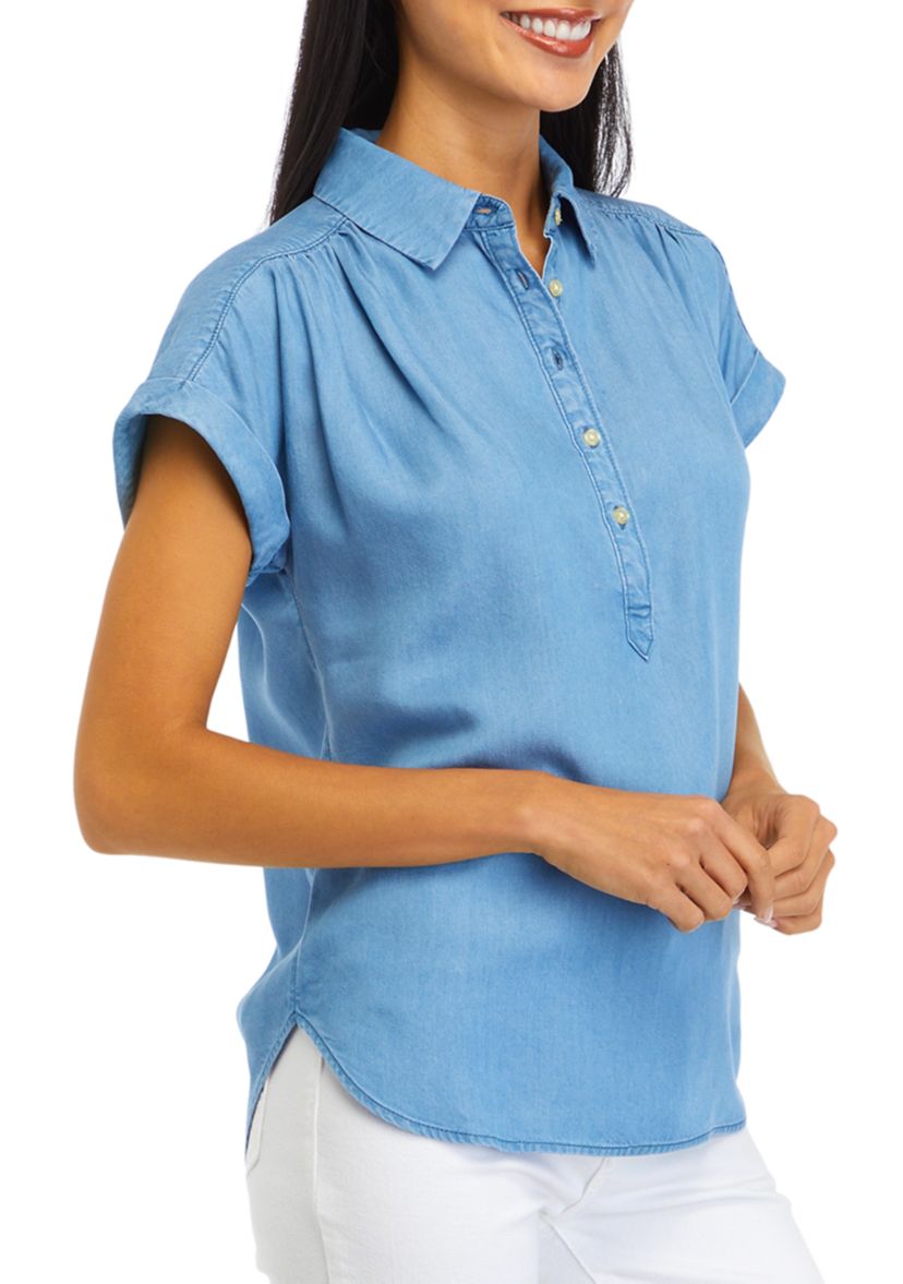 Petite Pullover Blouse with Buttons 