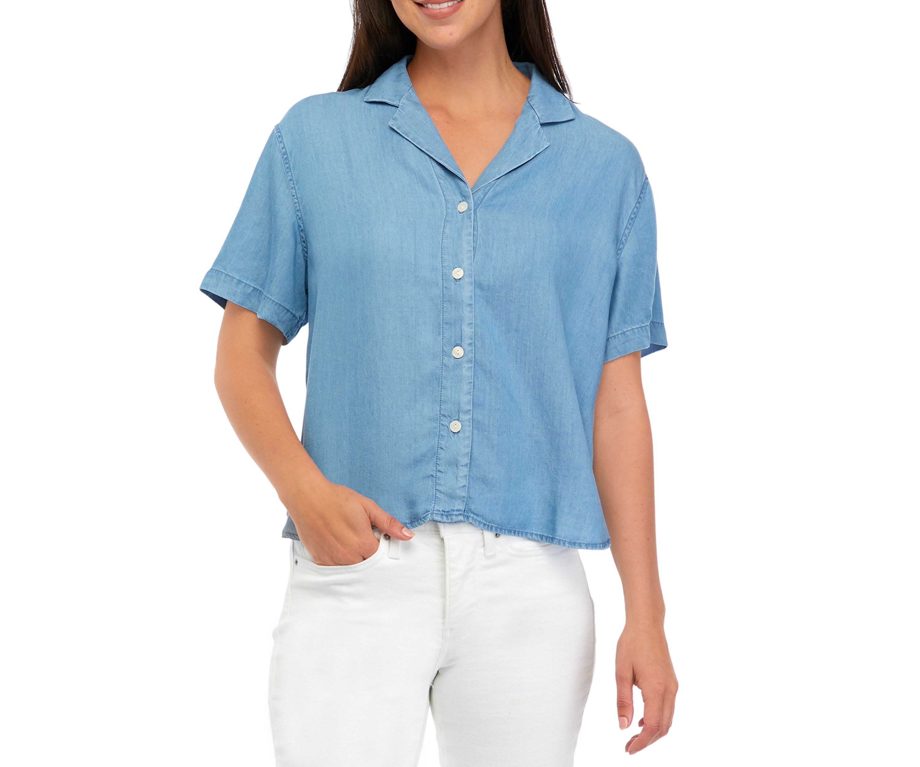 Womens Notch Collar Button Down Shirt
