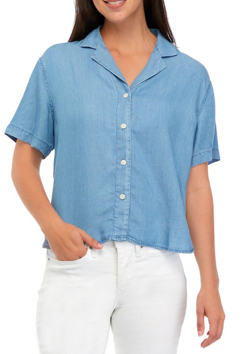 Womens Notch Collar Button Down Shirt