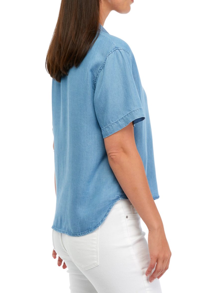 Womens Notch Collar Button Down Shirt