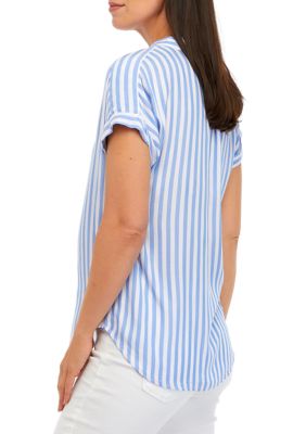 Women's Extended Shoulder Cuffed V-Neck Placket Shirt with Shirring Details