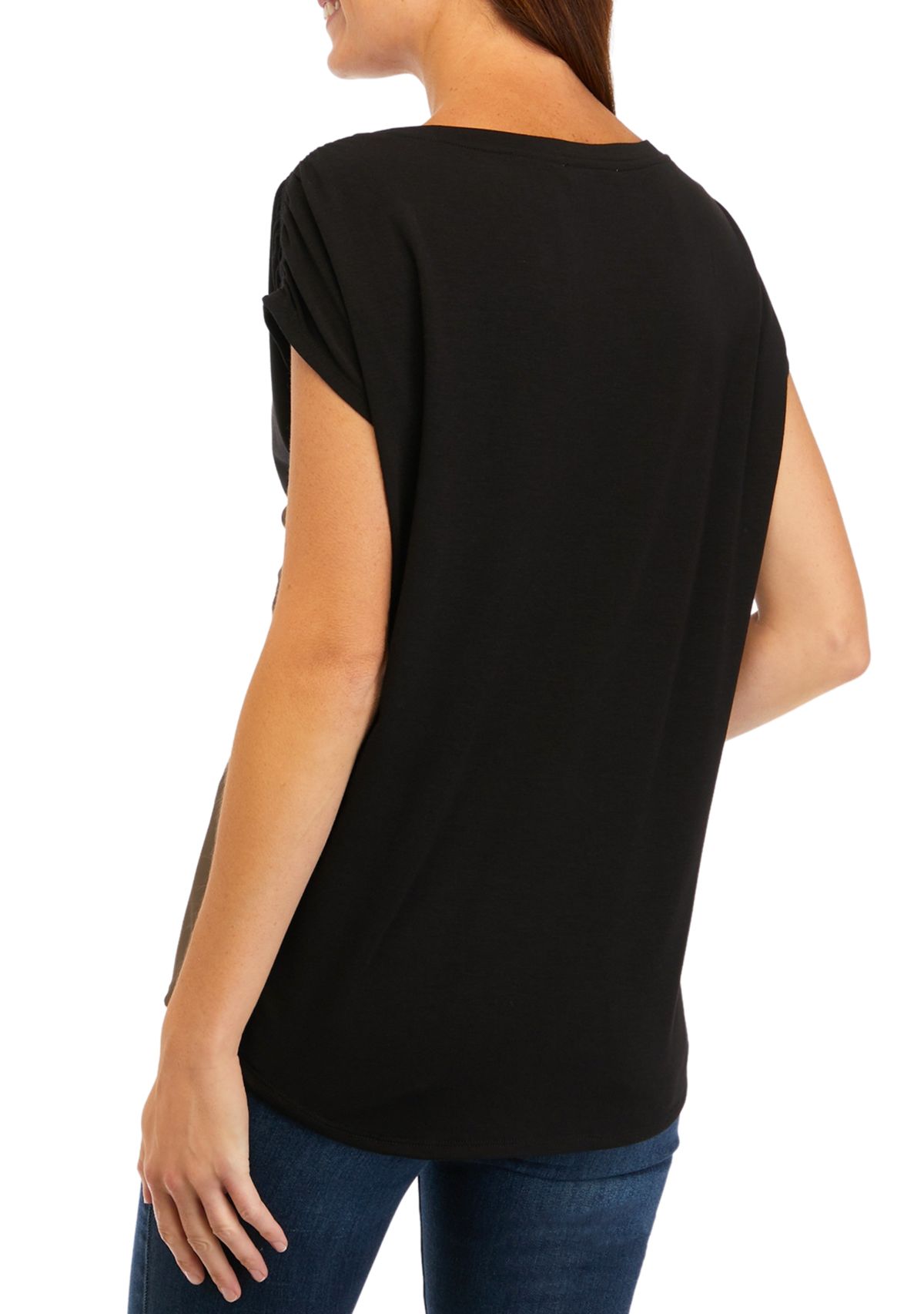 Womens Ruched Sleeve Solid Knit Top