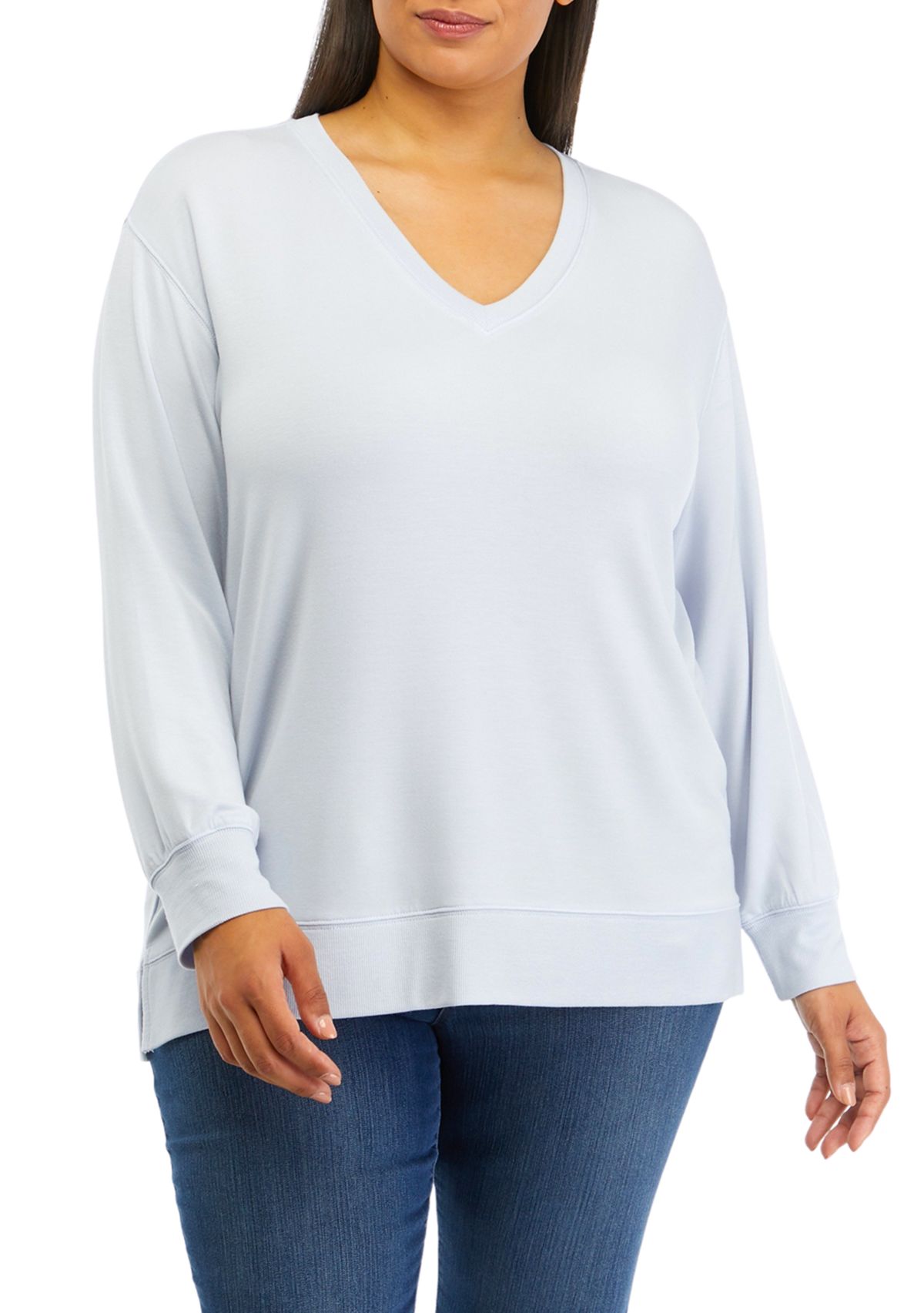 Plus Size V-Neck French Terry Top