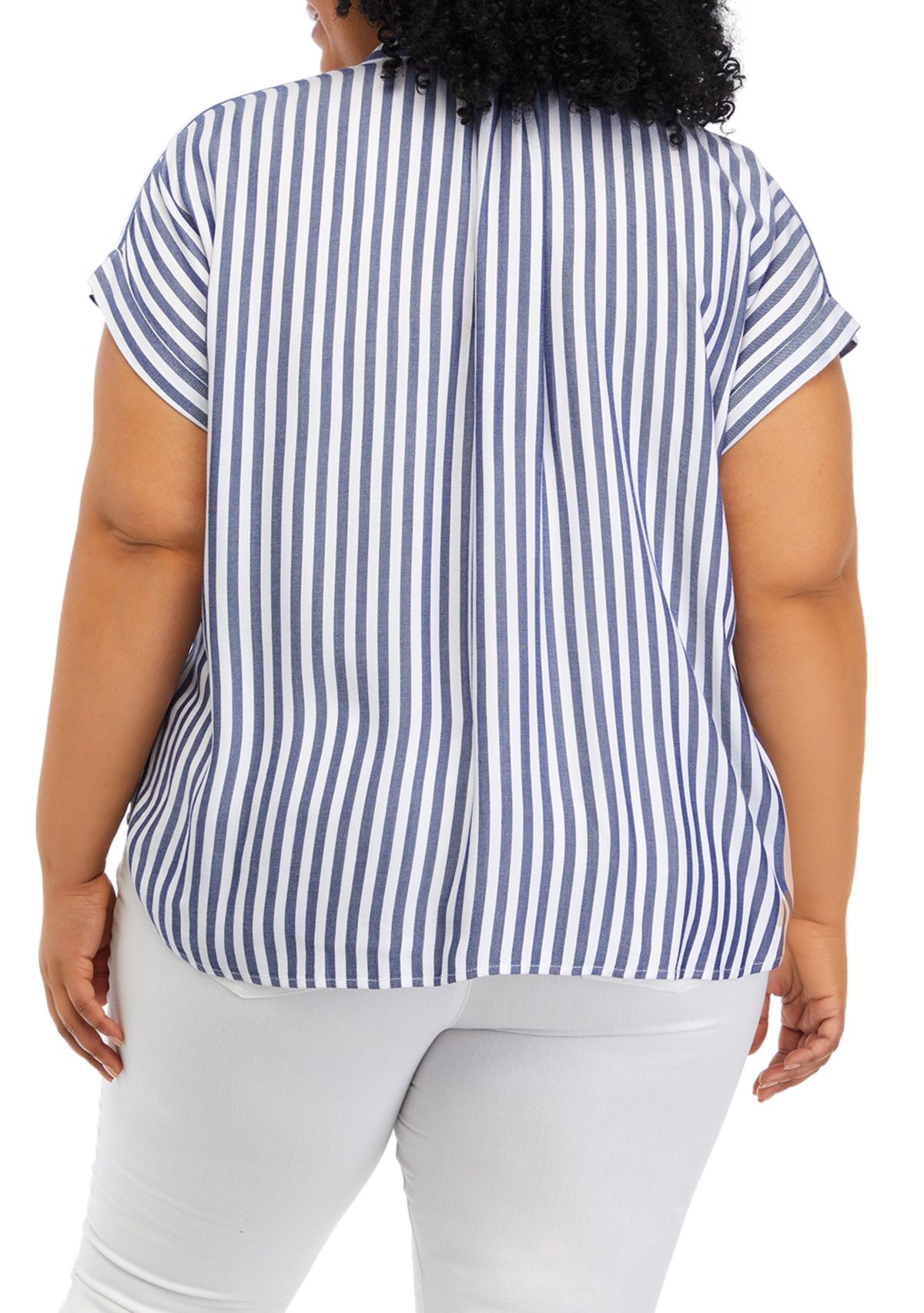 Plus Size Curved Hem V-Neck Placket Blouse