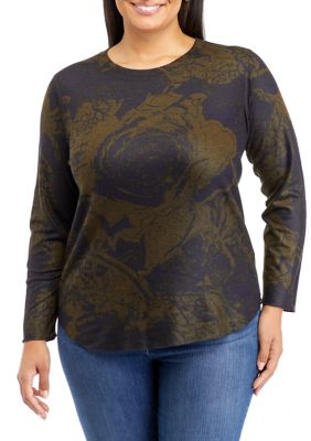 Vintage T-Shirts Women Plus Size Mountain Printed Pullover Long