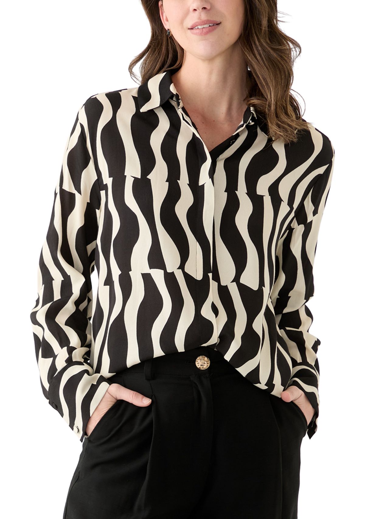 Womens Hidden Placket Button Down Shirt