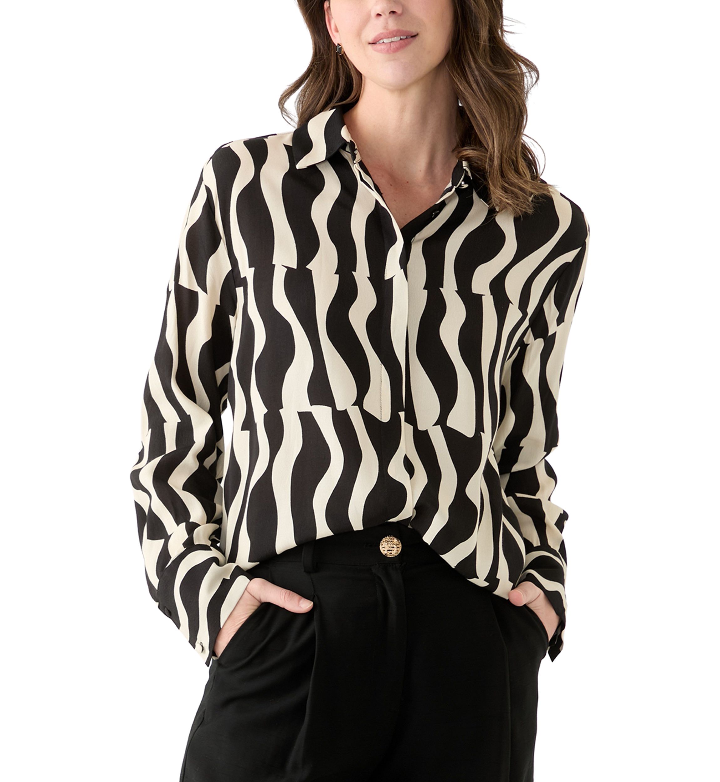 Womens Hidden Placket Button Down Shirt