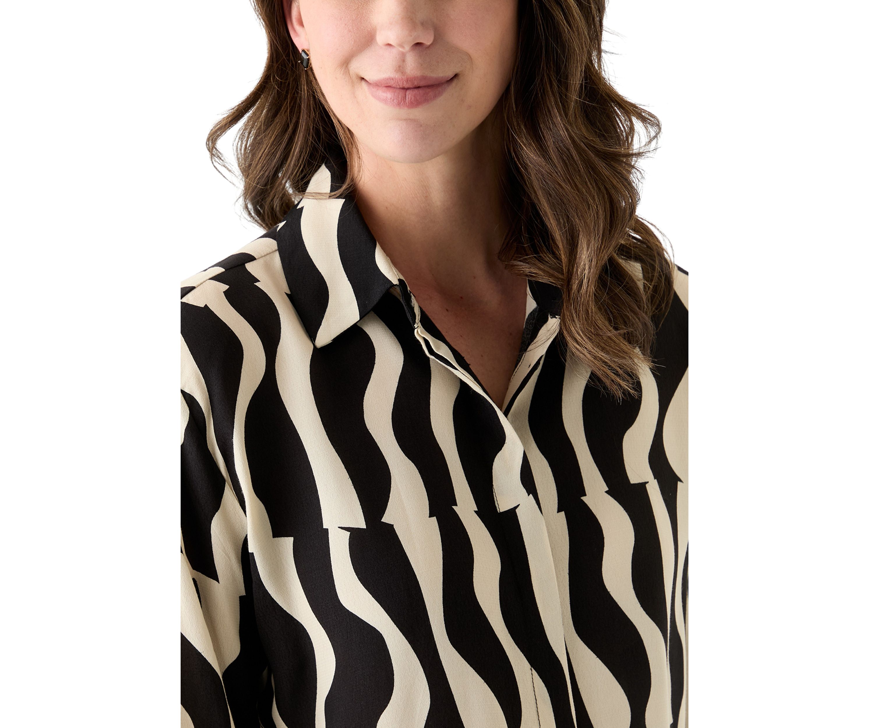 Womens Hidden Placket Button Down Shirt