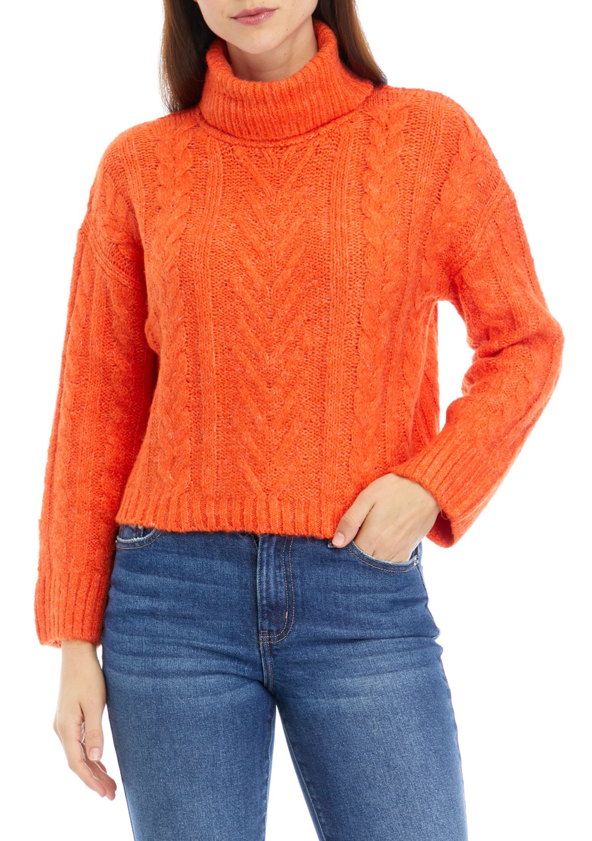 Womens Cable Knit Turtleneck Sweater