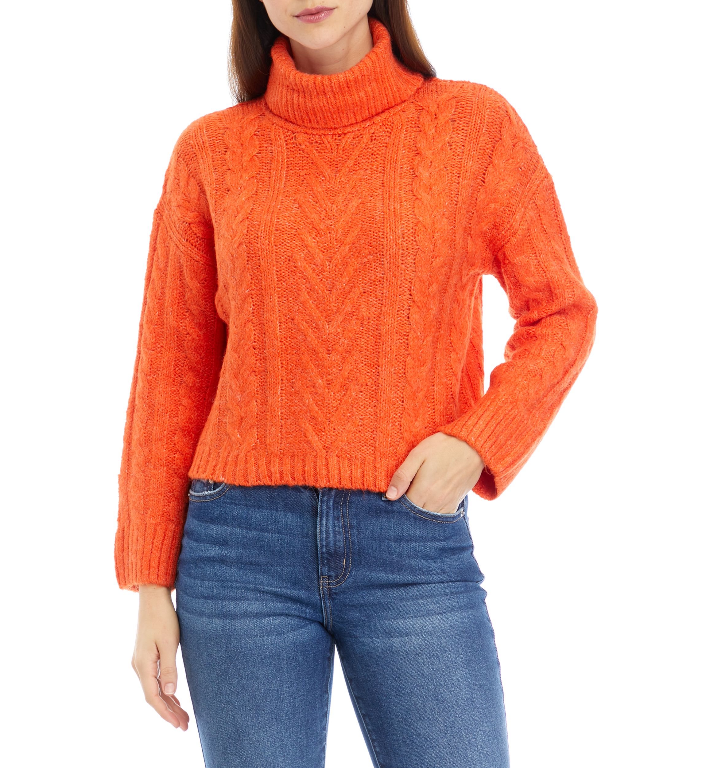 Womens Cable Knit Turtleneck Sweater