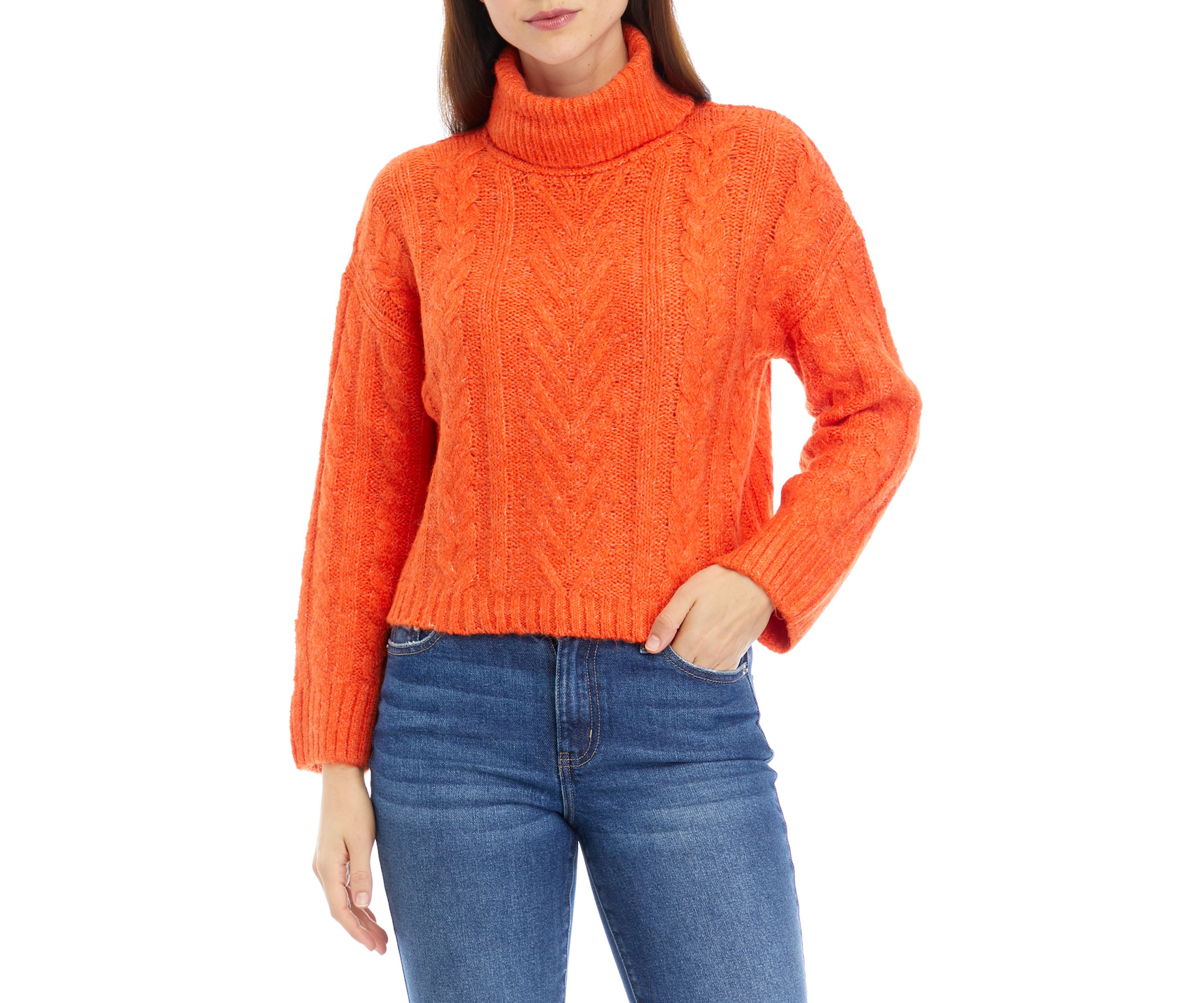 Womens Cable Knit Turtleneck Sweater
