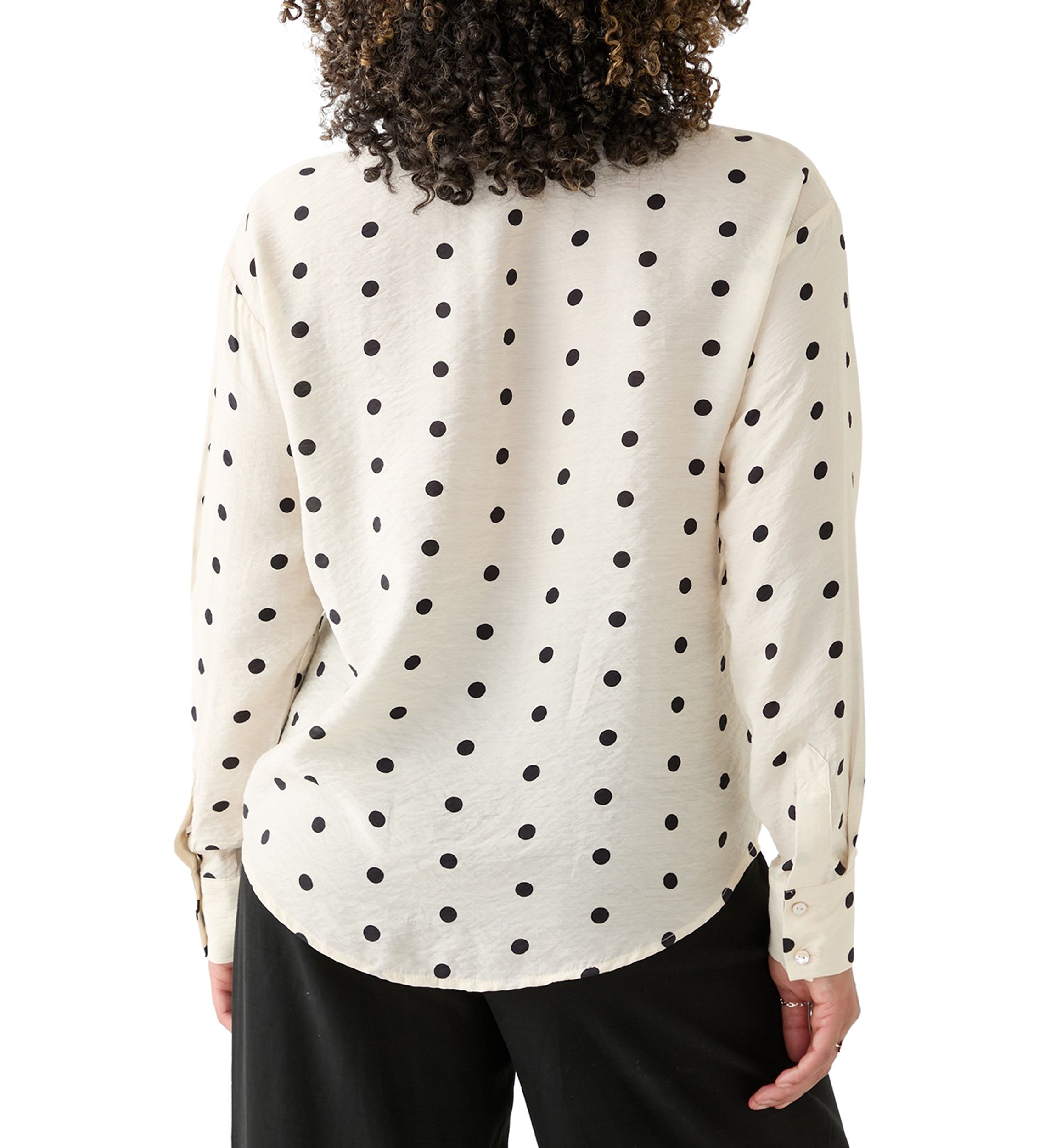 Womens Long Sleeve Polka Dot Collared Shirt