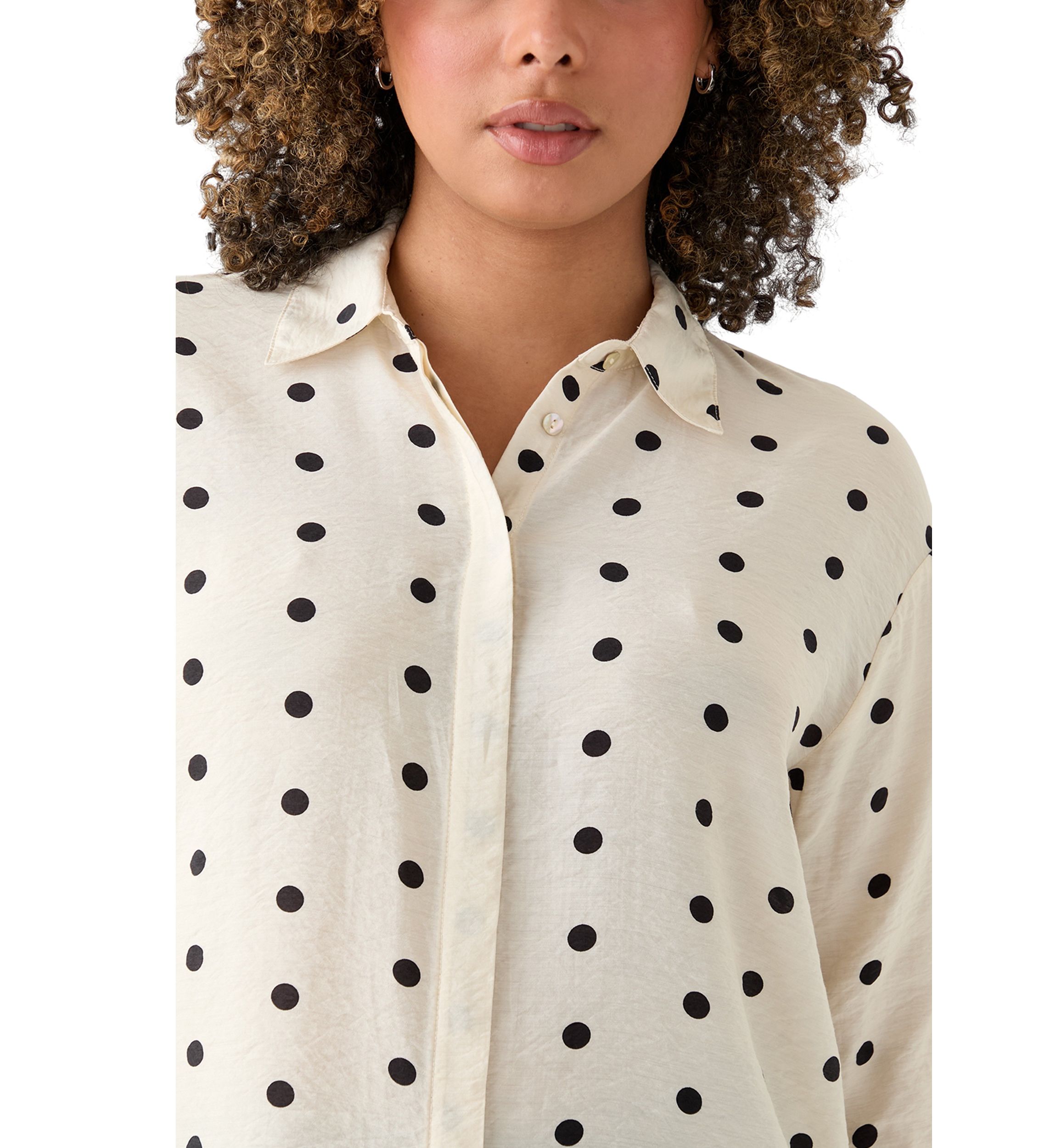 Womens Long Sleeve Polka Dot Collared Shirt