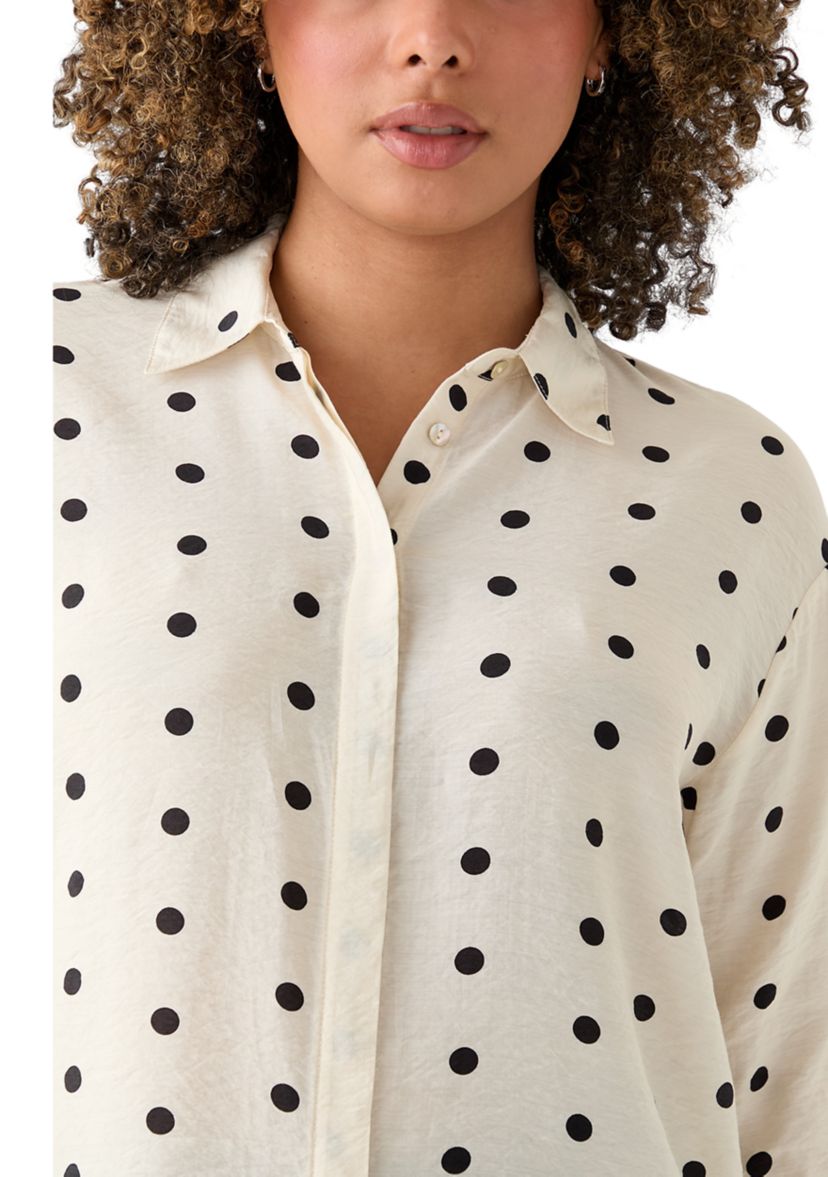 Womens Long Sleeve Polka Dot Collared Shirt