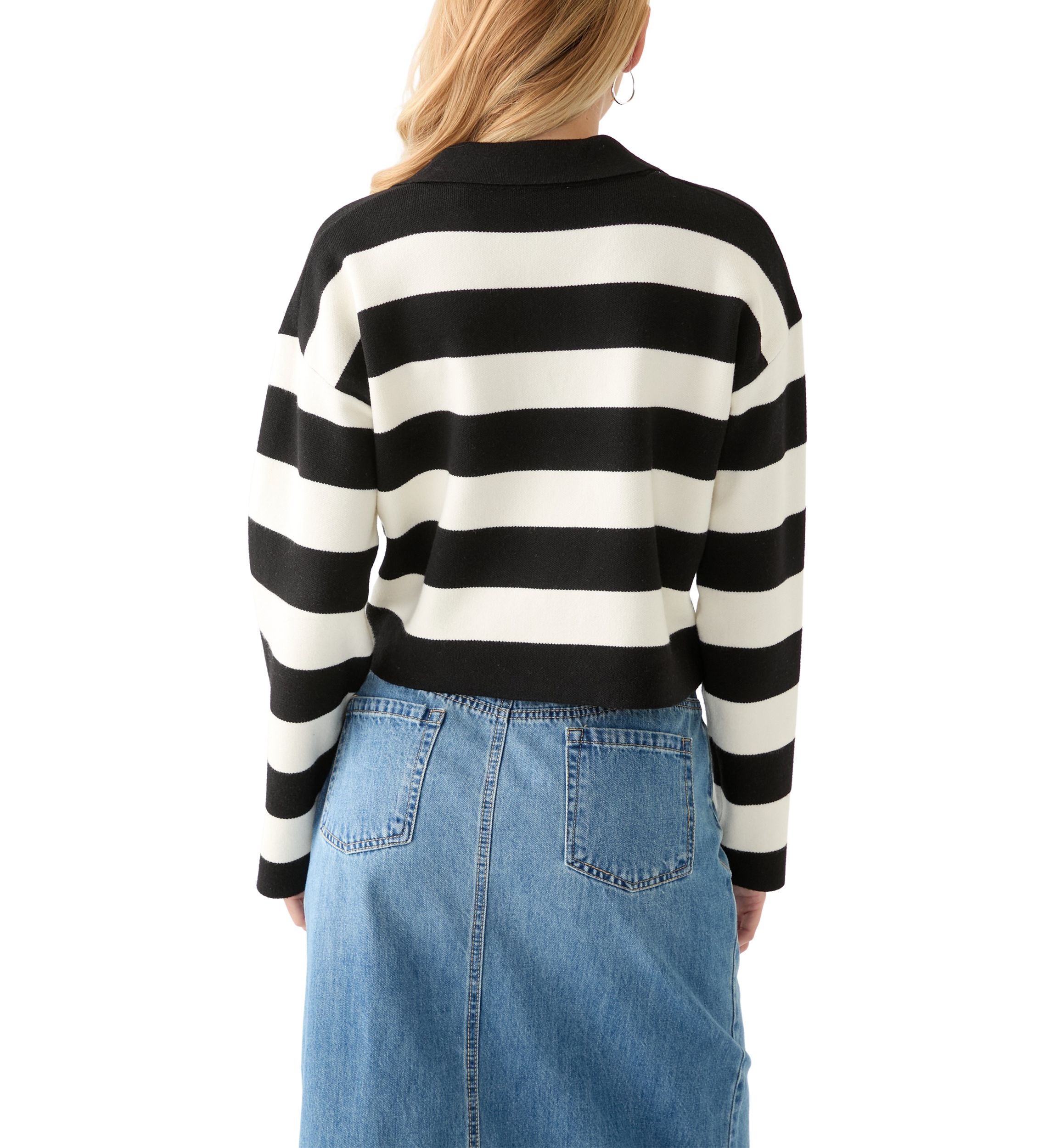 Womens Collared Front Striped Pullover Sweater
