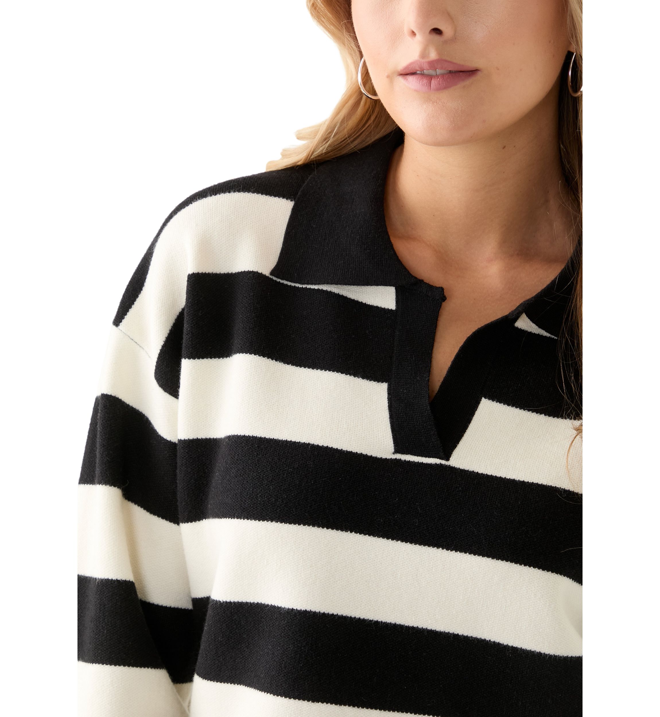 Womens Collared Front Striped Pullover Sweater