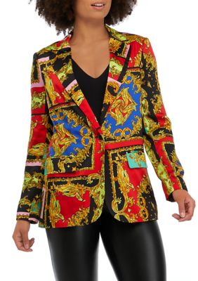 Women's Long Sleeve Notch Collar Printed Blazer