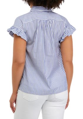 Women's Extended Shoulder Striped Shirt with Ruffle Sleeves