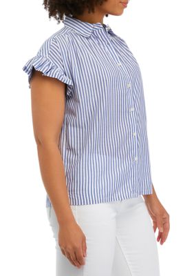 Women's Extended Shoulder Striped Shirt with Ruffle Sleeves