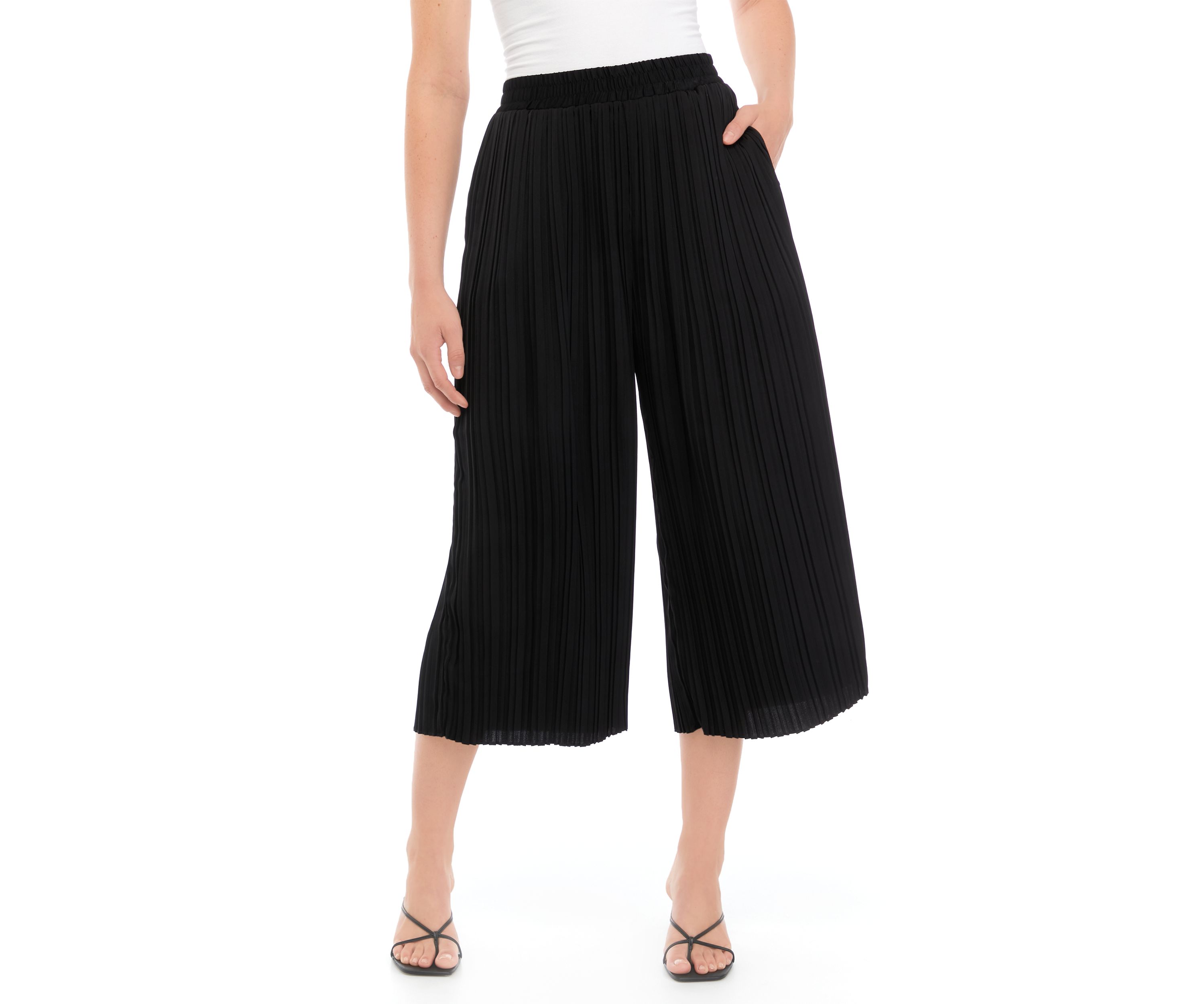 Womens Pull On Cropped Pleated Pants
