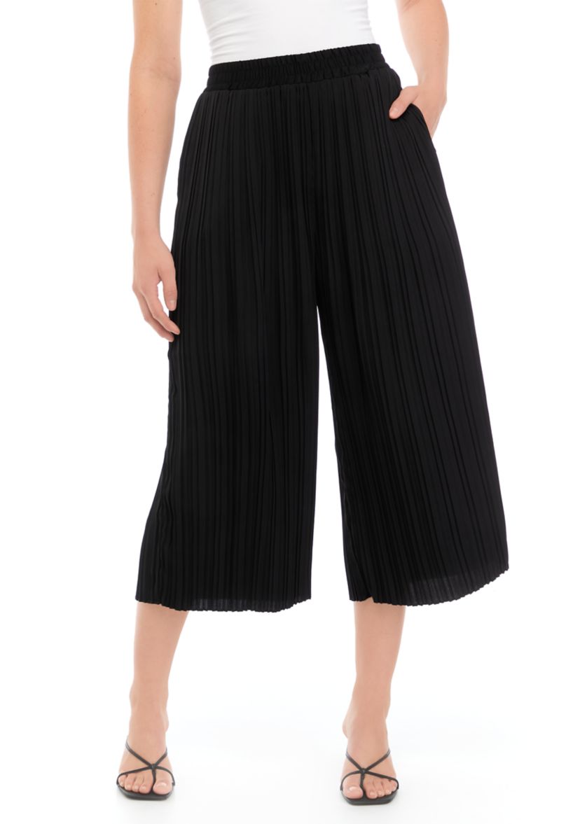 Womens Pull On Cropped Pleated Pants