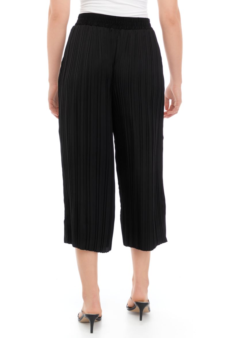 Womens Pull On Cropped Pleated Pants