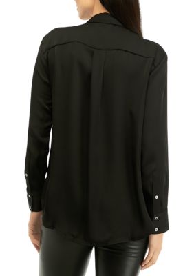 Women's Long Sleeve Button Front Pocket Blouse