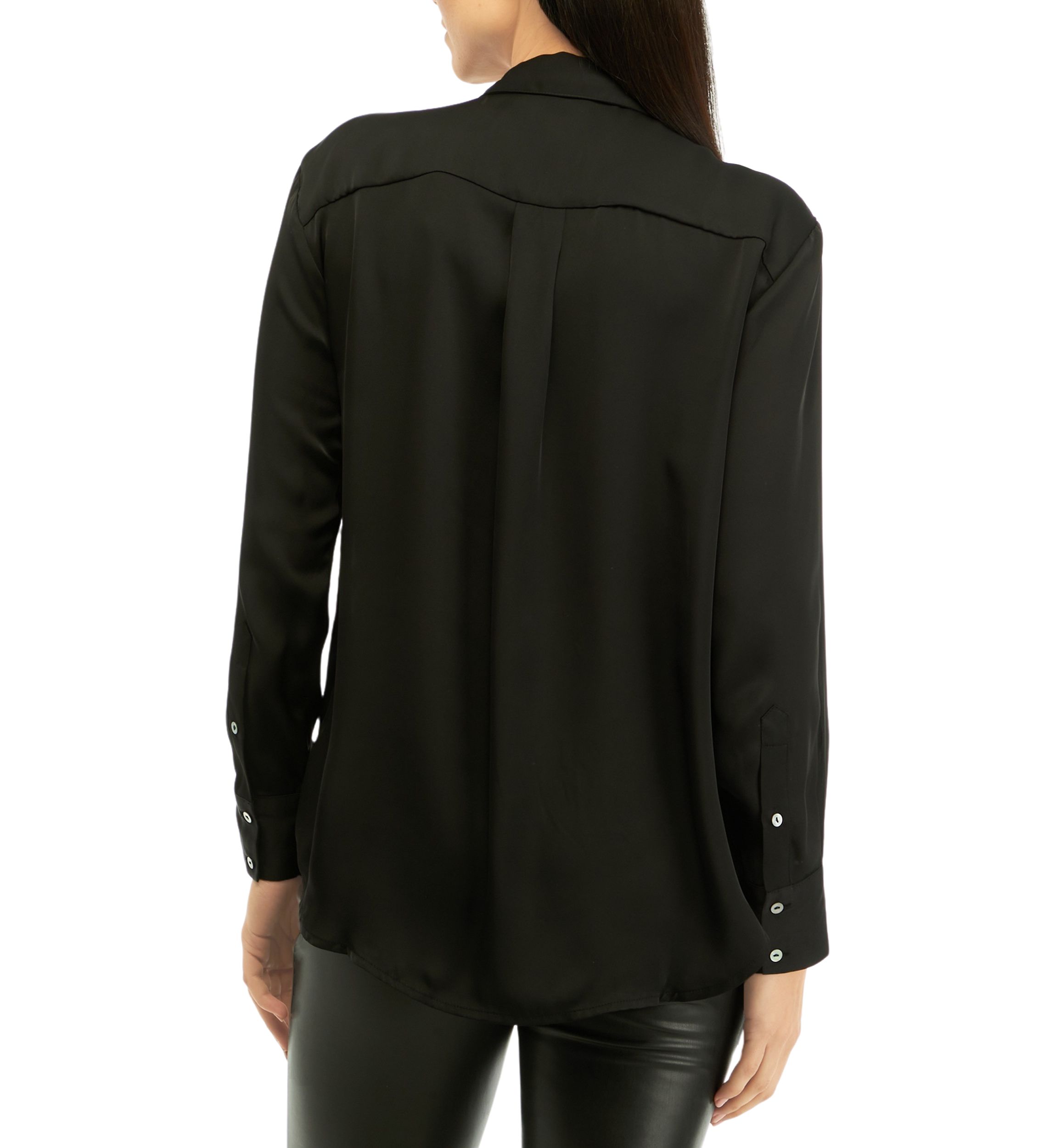 Womens Long Sleeve Button Front Pocket Blouse