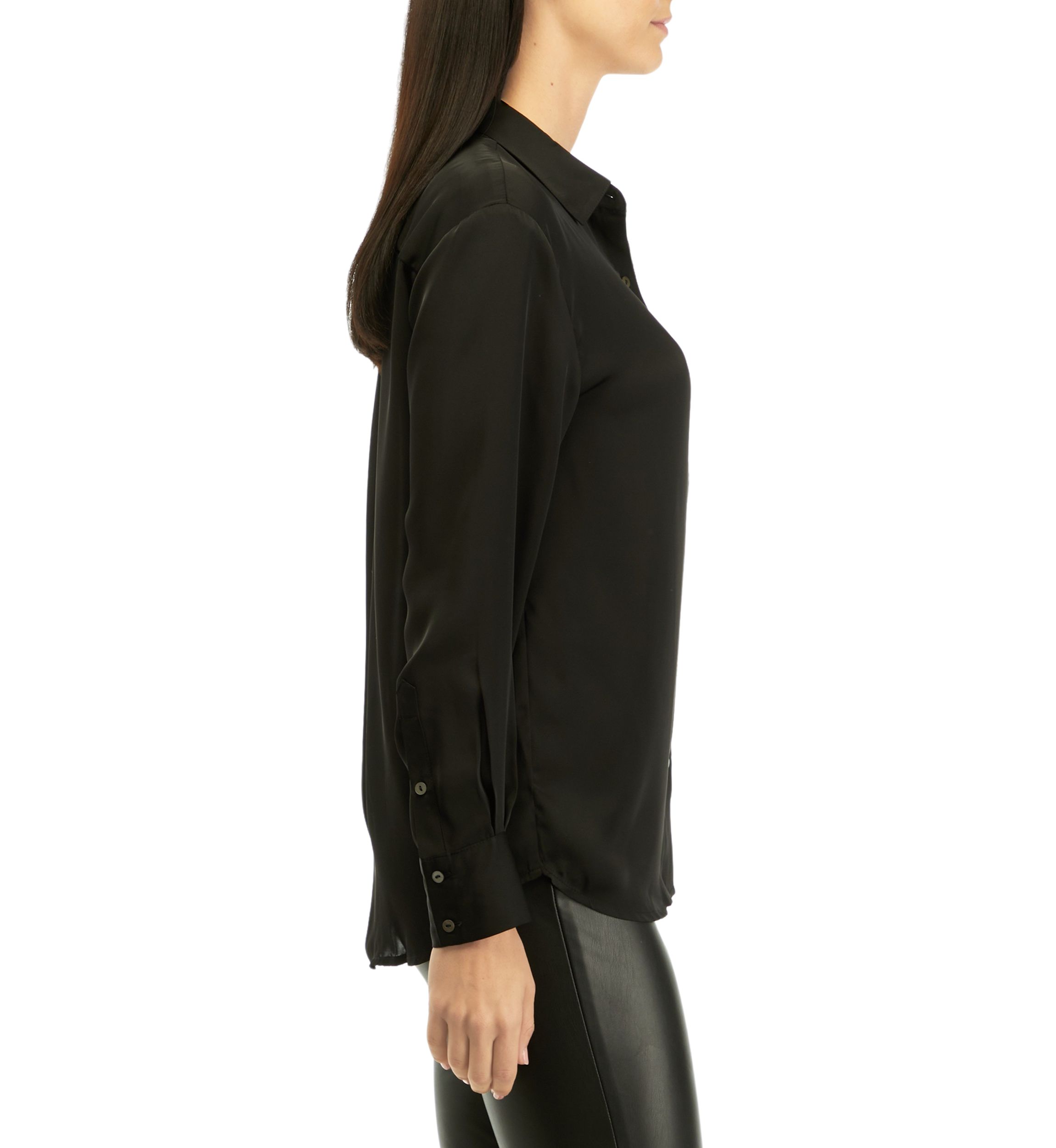 Womens Long Sleeve Button Front Pocket Blouse