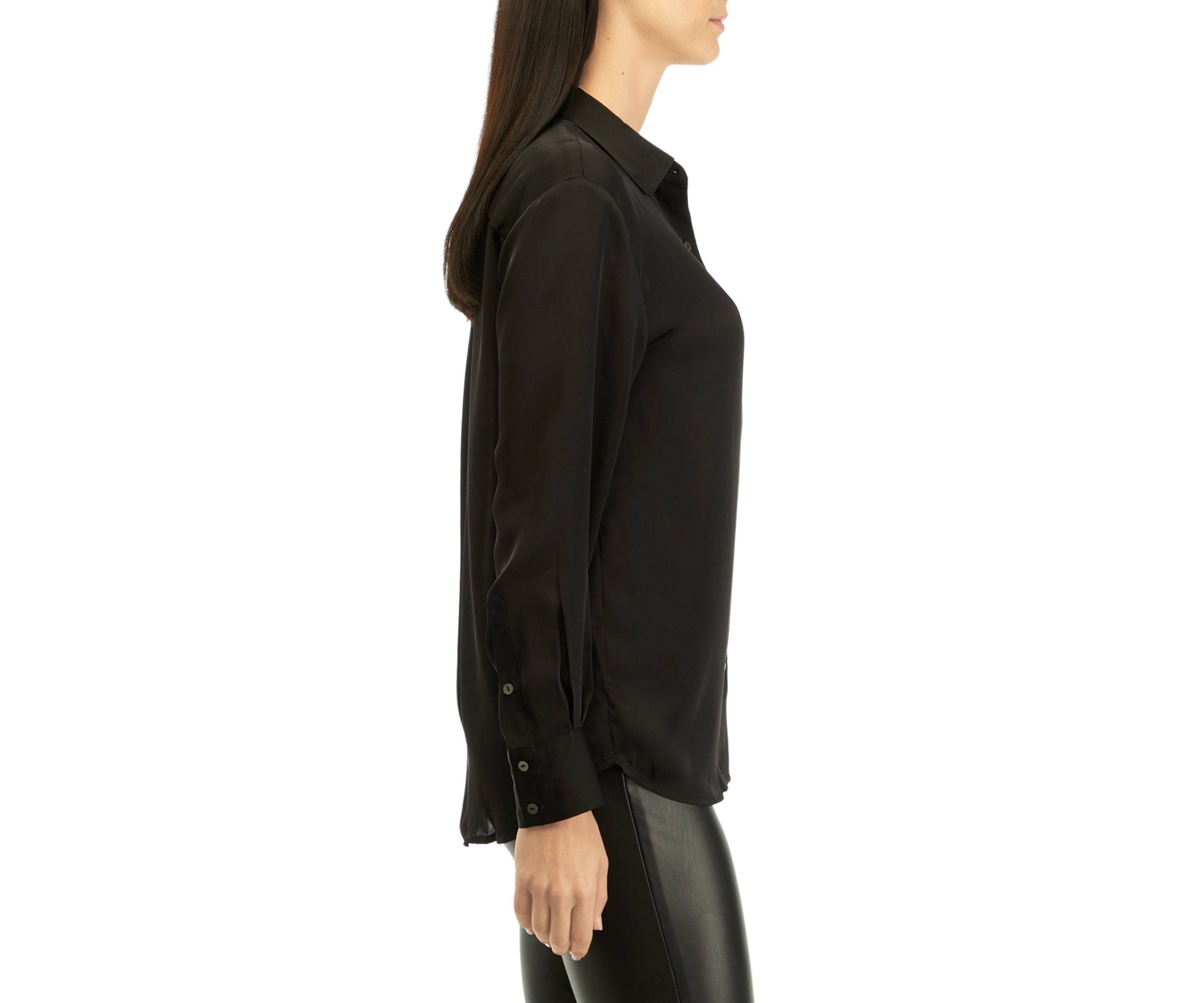 Womens Long Sleeve Button Front Pocket Blouse