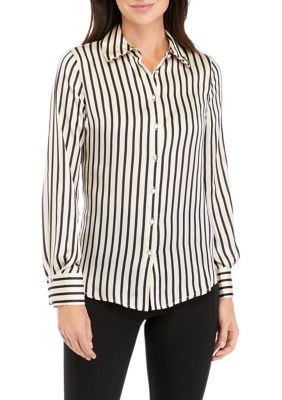 Women's Vertical Stripe Button Down Top