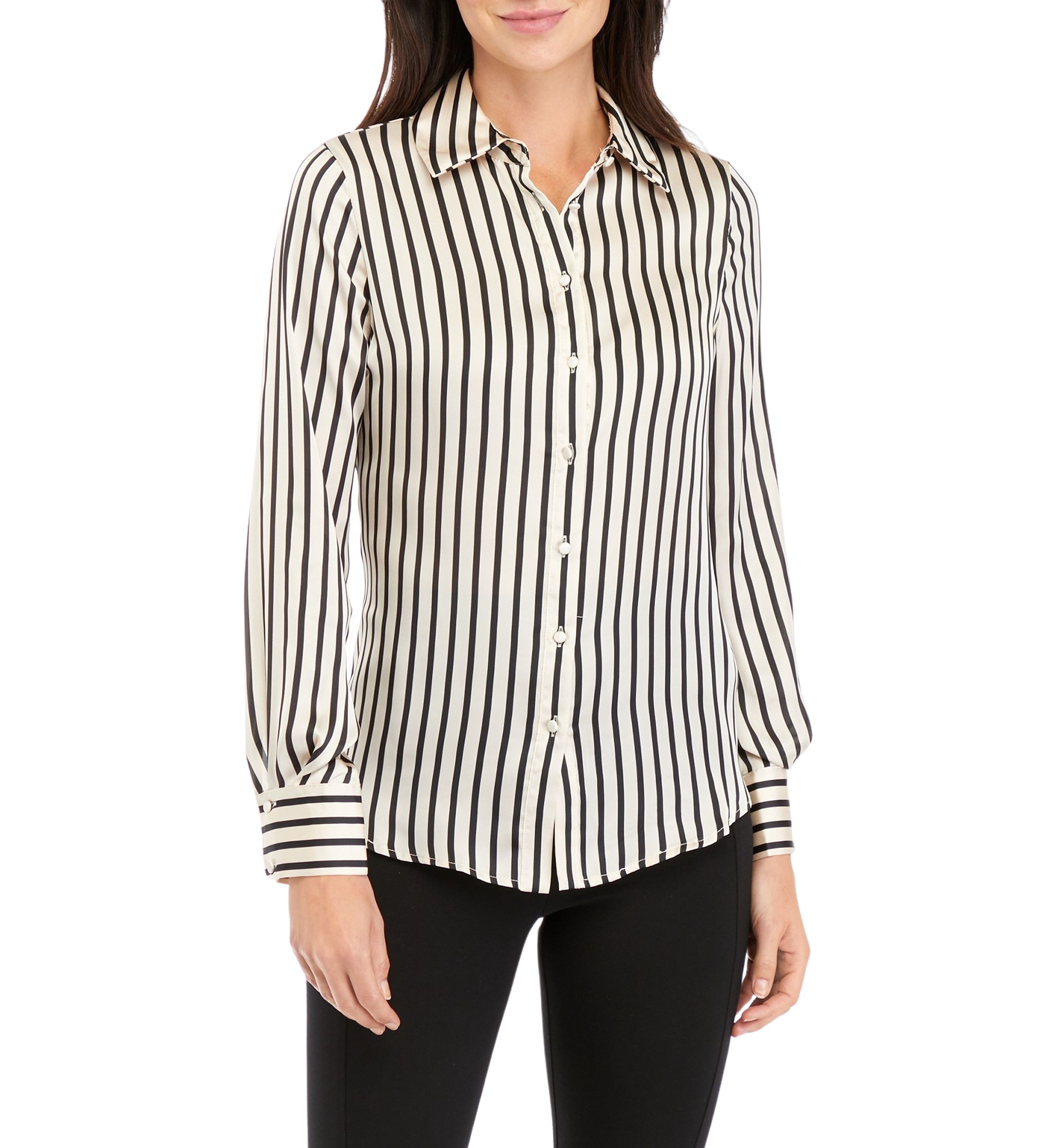 Womens Vertical Stripe Button Down Top