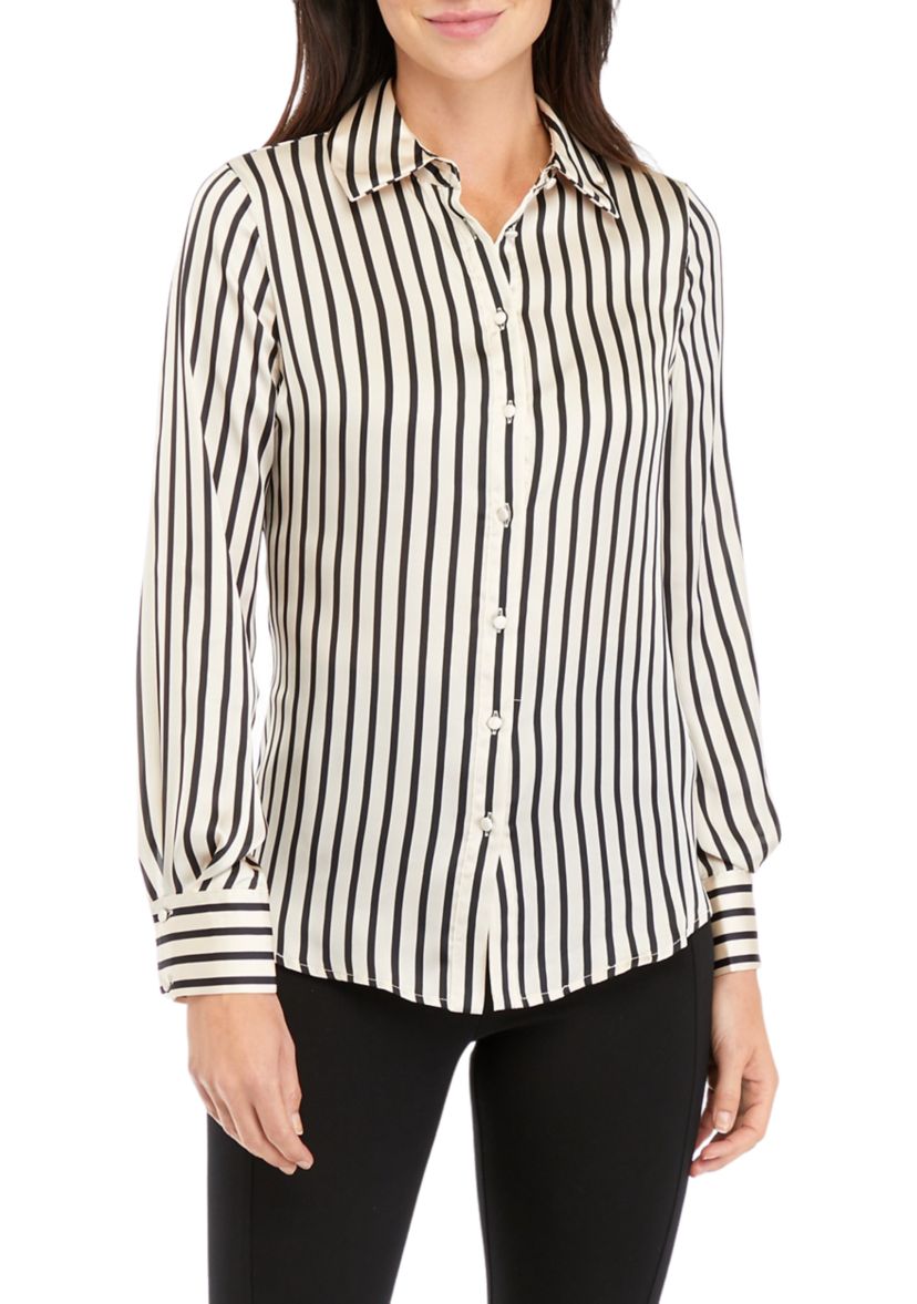 Womens Vertical Stripe Button Down Top