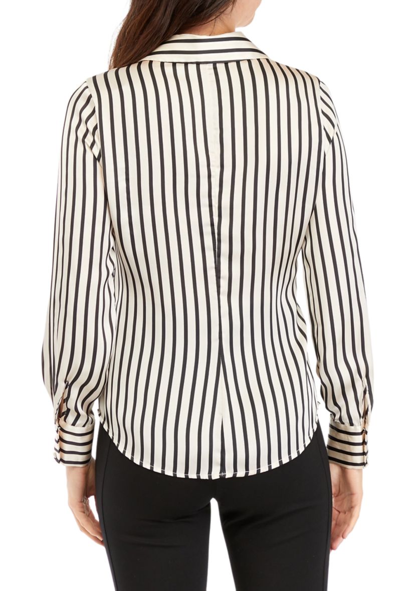 Womens Vertical Stripe Button Down Top