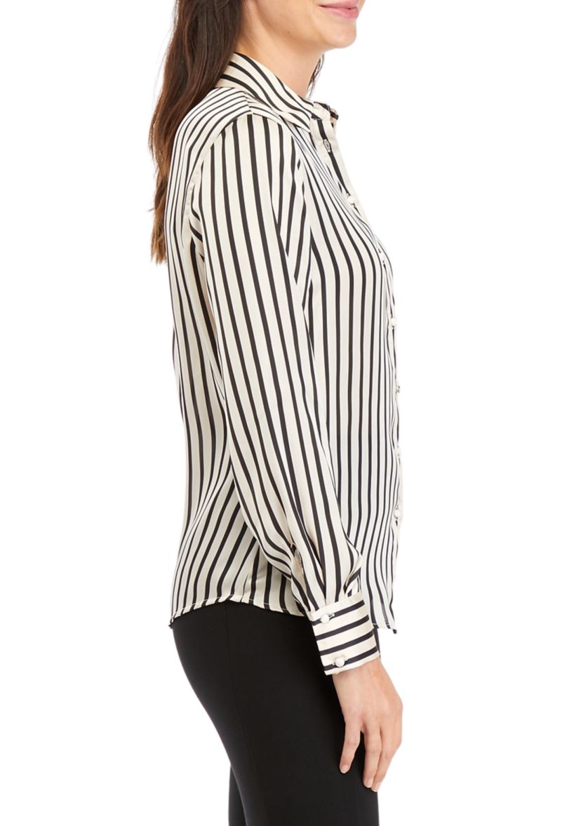 Womens Vertical Stripe Button Down Top